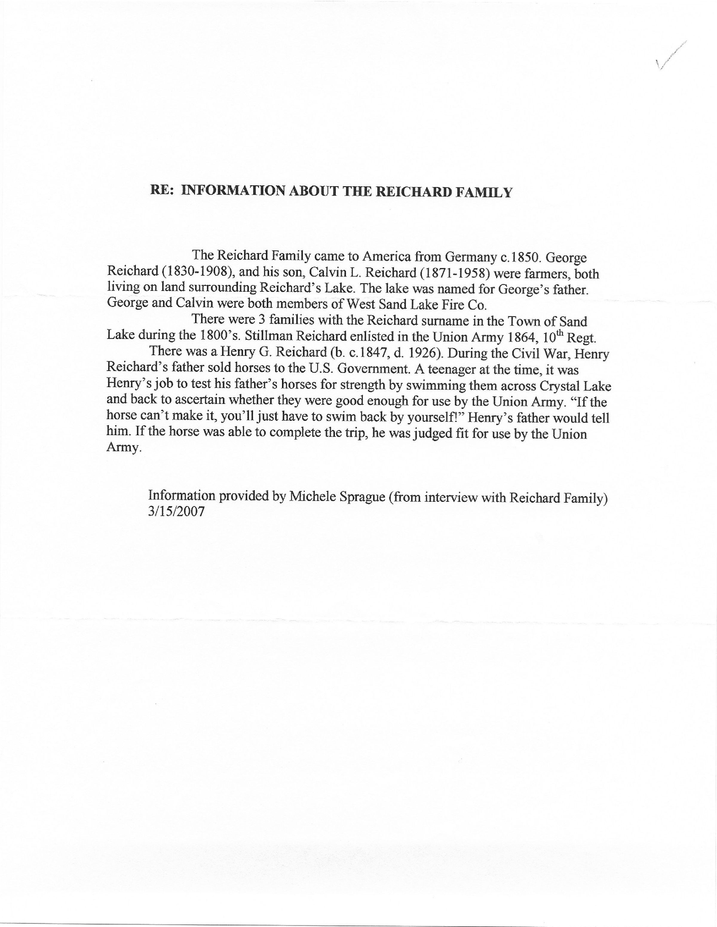 Reichard Family - Civil War Horse Sales and Testing