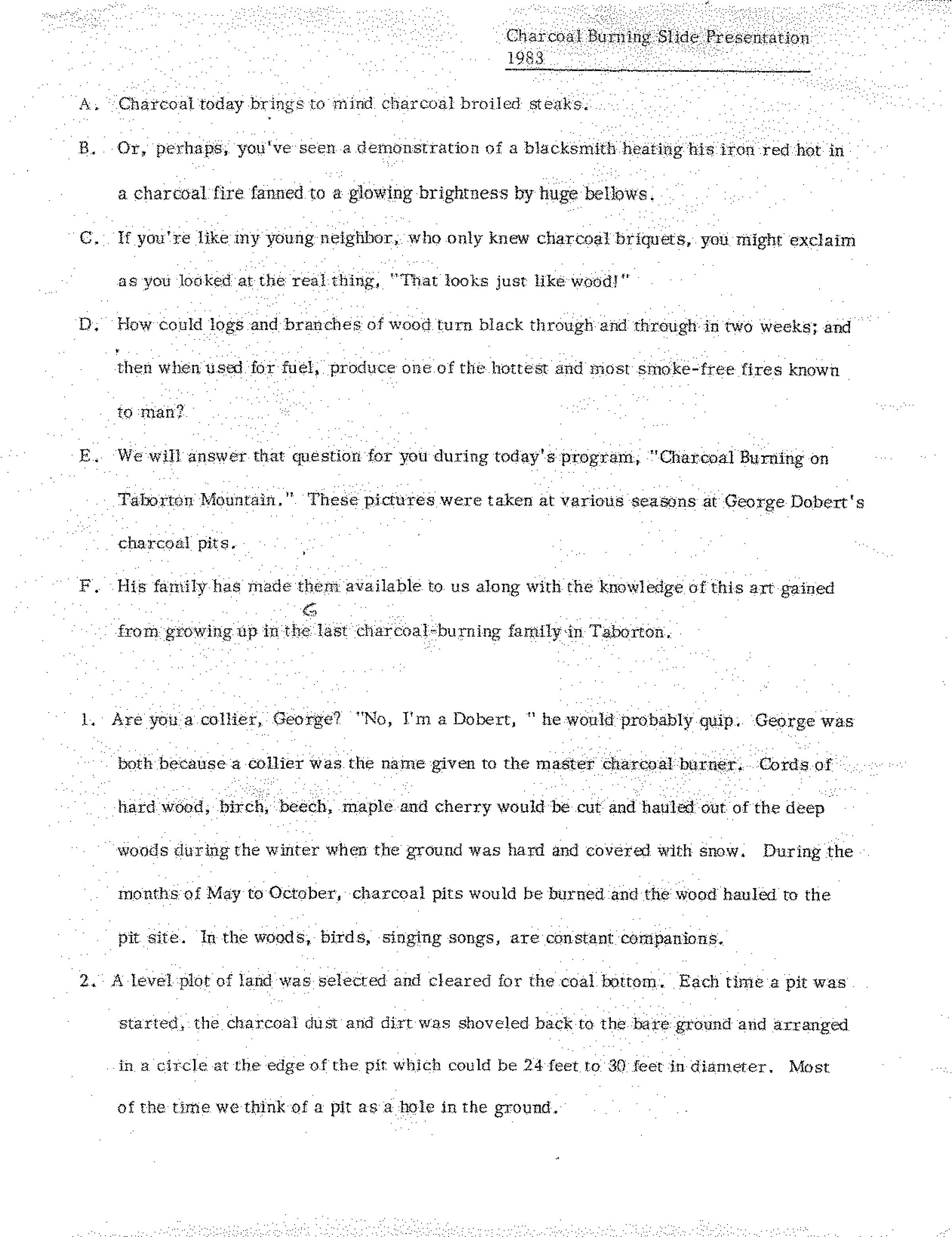 Charcoal Burning Slide Presentation Notes: Four-page downloadable PDF>