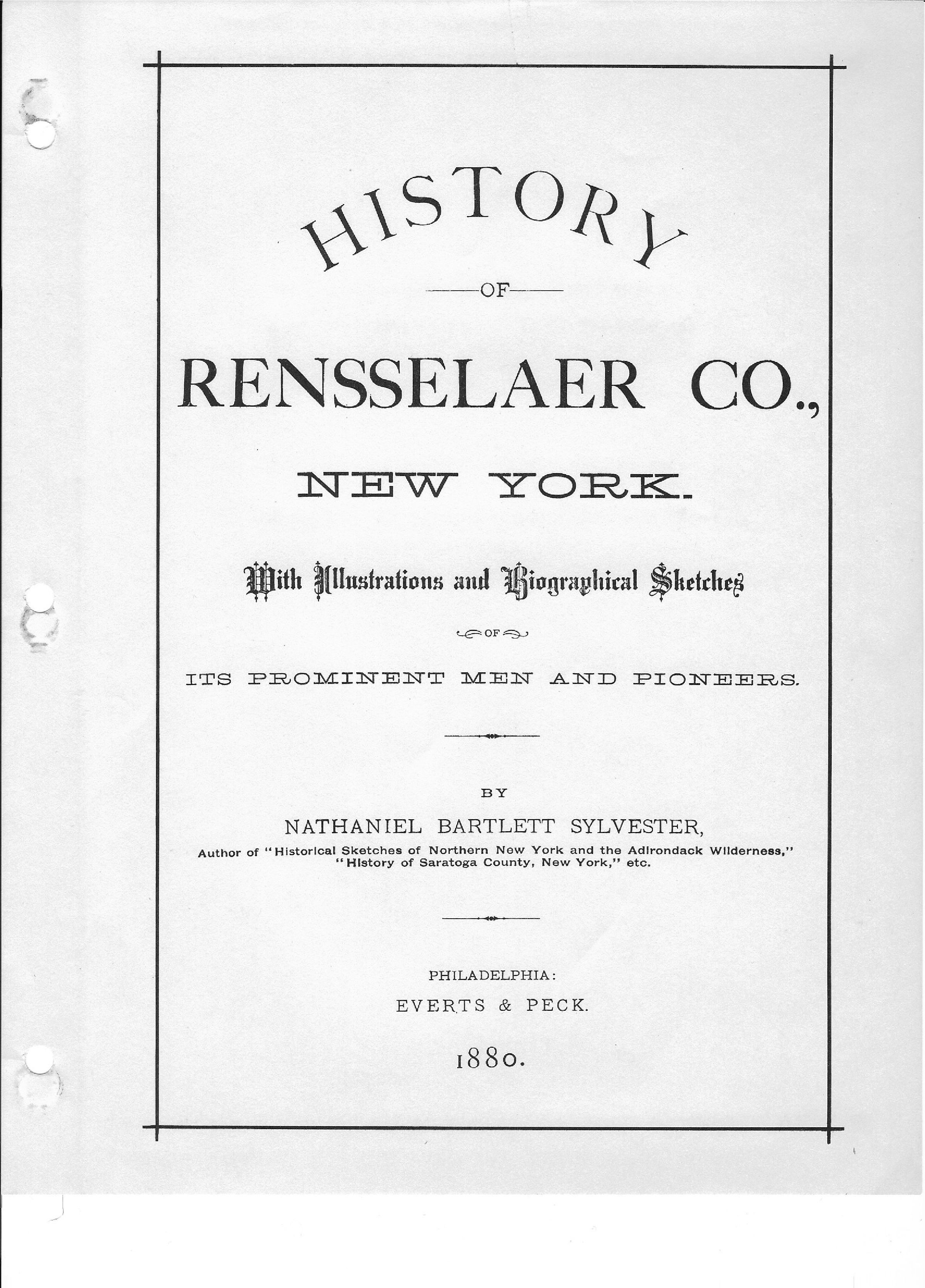 History of Rensselaer County - TOSL Excerpt: PDF document.  Approximately 22 pages.  As was once sold by SLHS for $1 per copy.