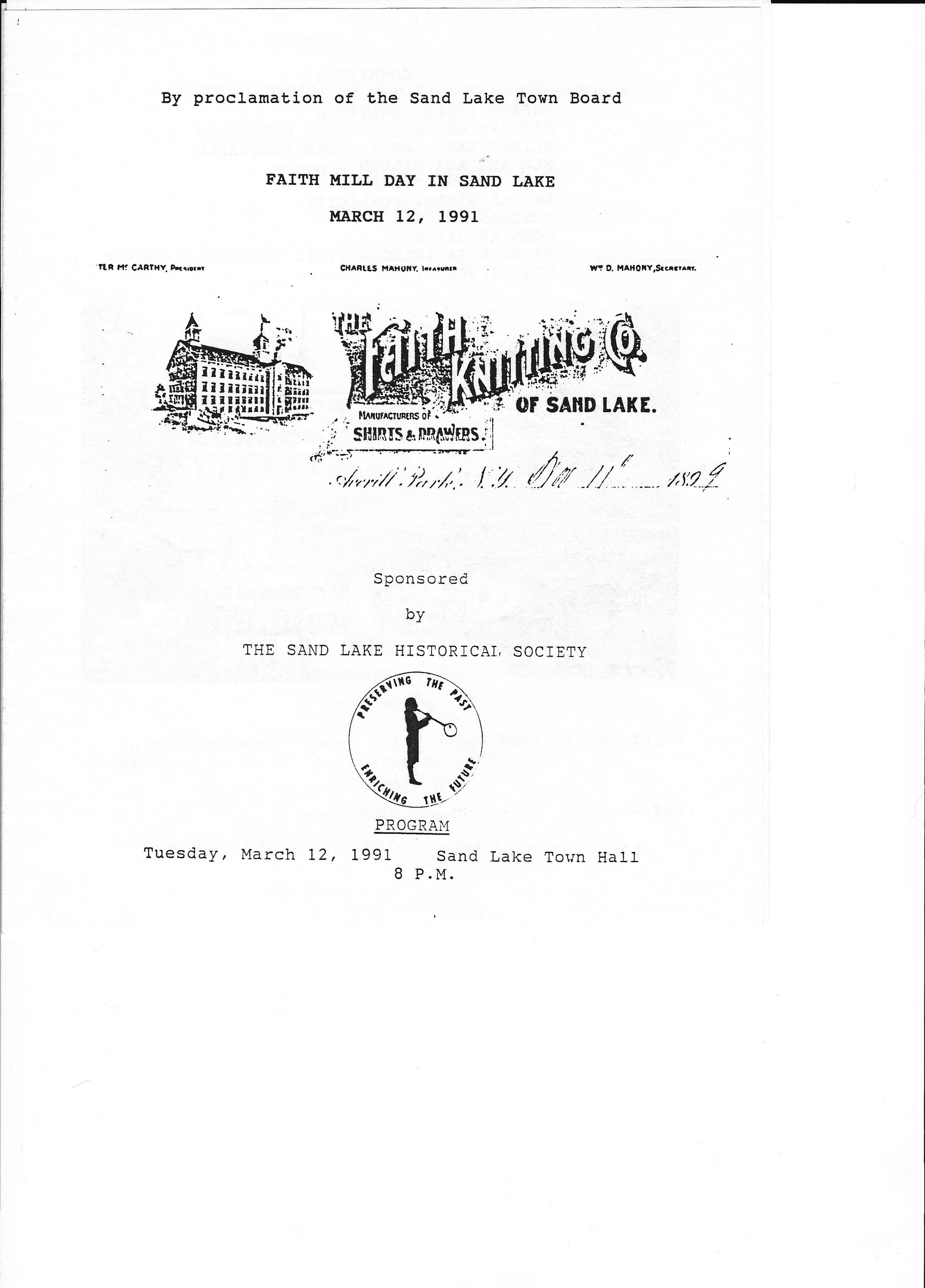 PDF of the March 12, 1991, Faith Mills Day Program and Histories