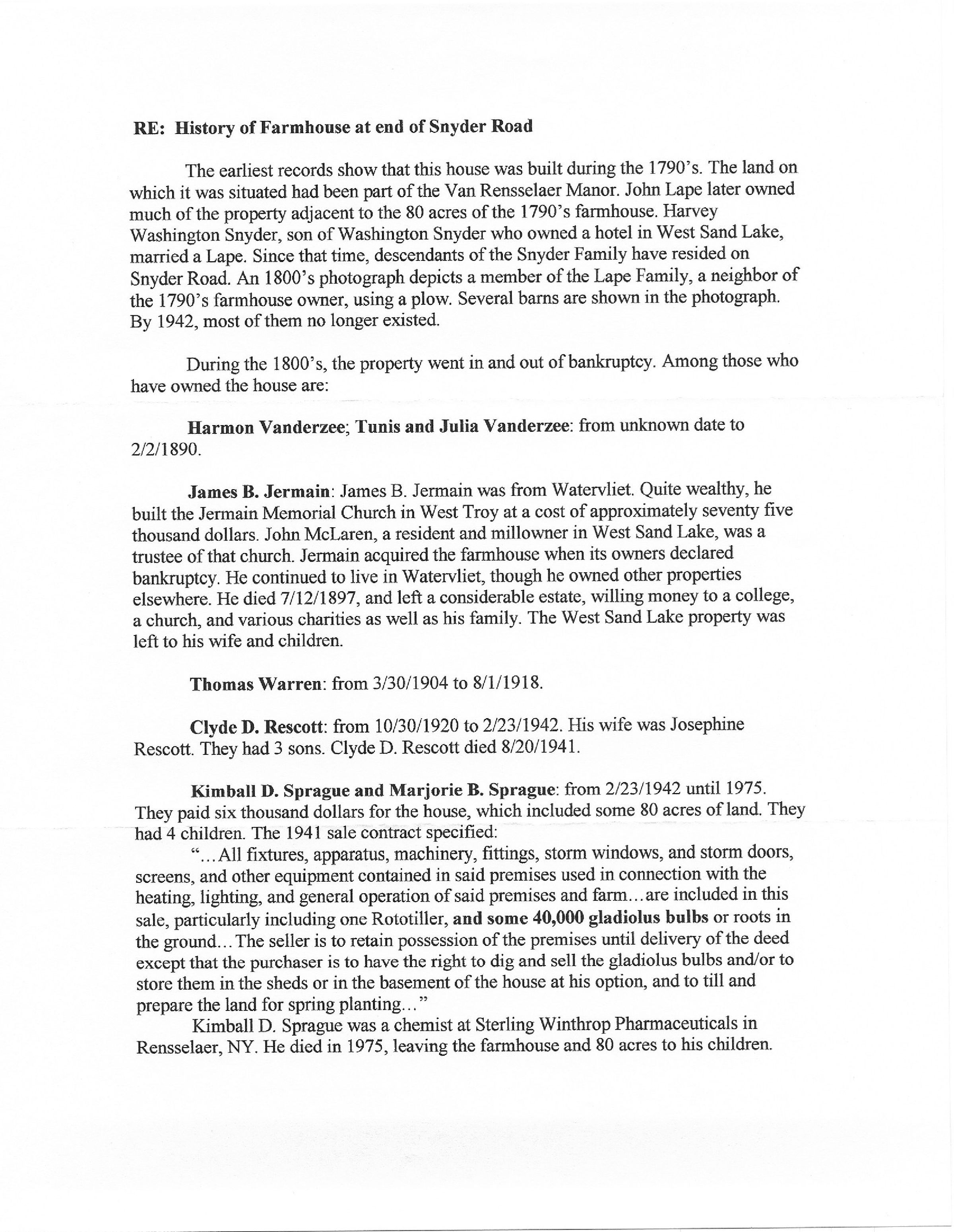 Michele and Peter Sprague Family and House Recollections