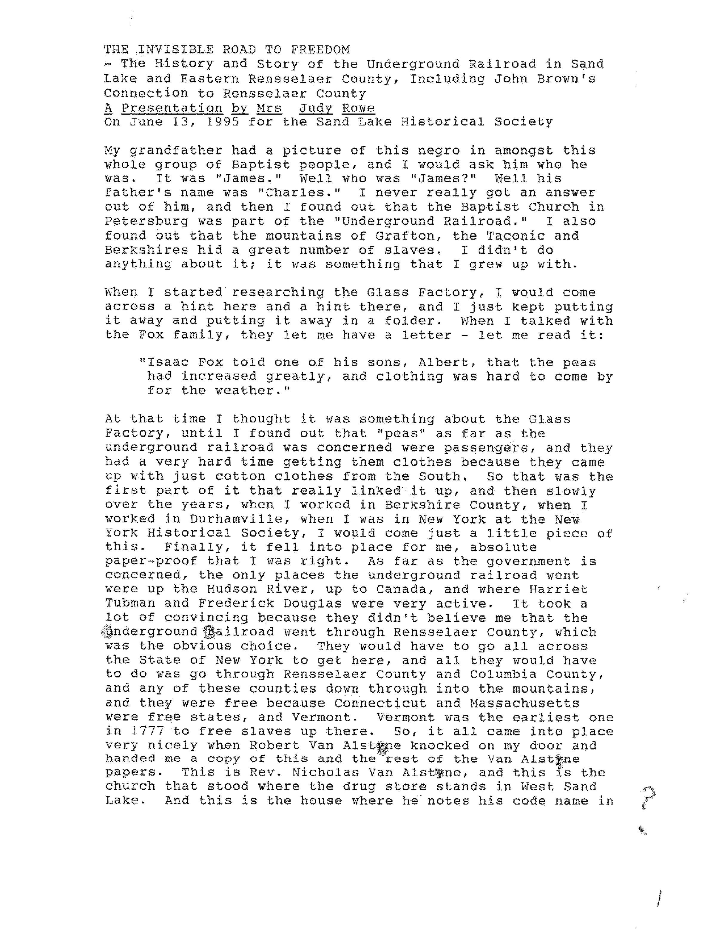 Invisible Road to Freedom, Underground Railroad Presentation: Eighteen-page downloadable PDF.