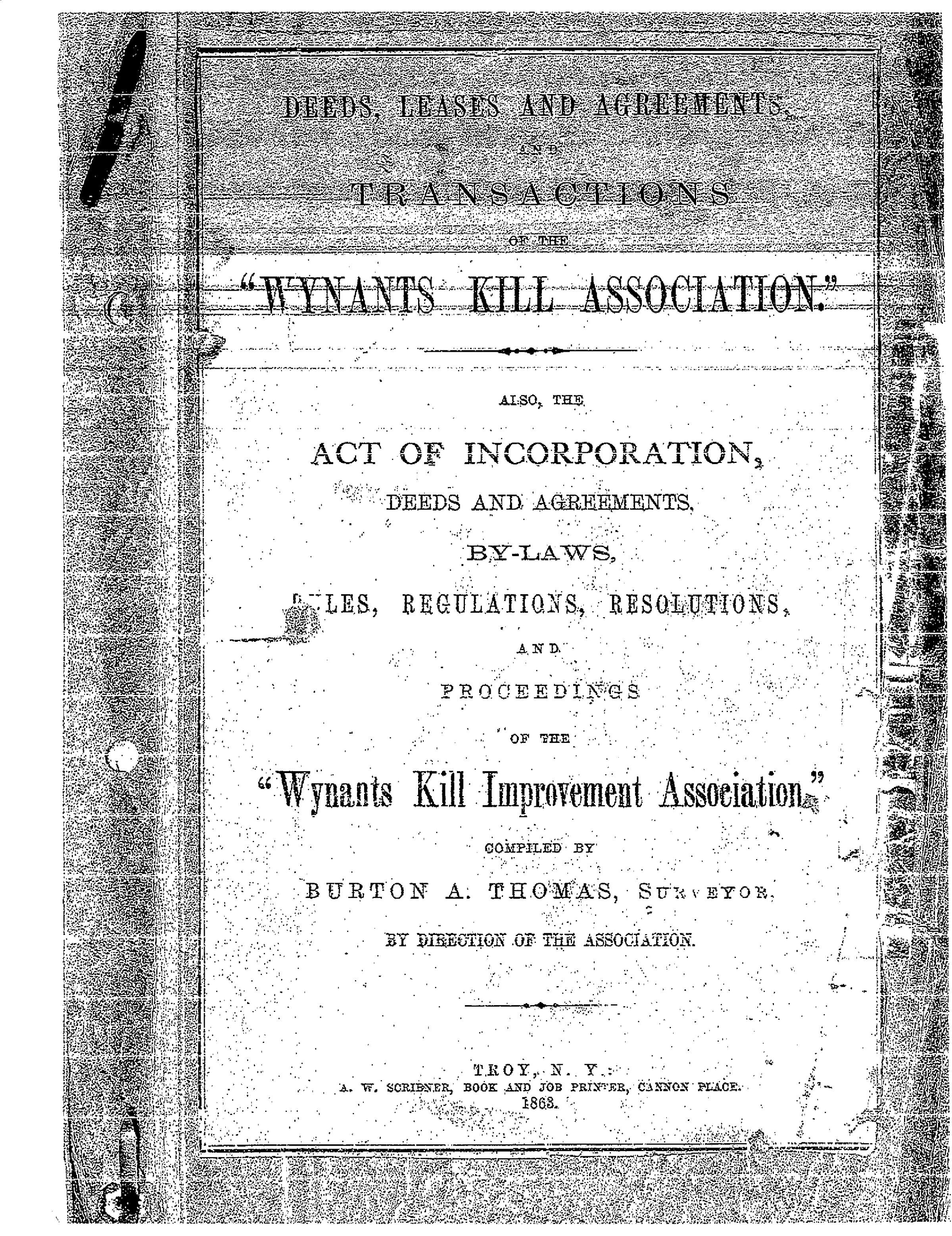 Deeds, Leases and Agreements and Transactions of the Wynants Kill Association: One-hundred-and-forty-two-page downloadable PDF.