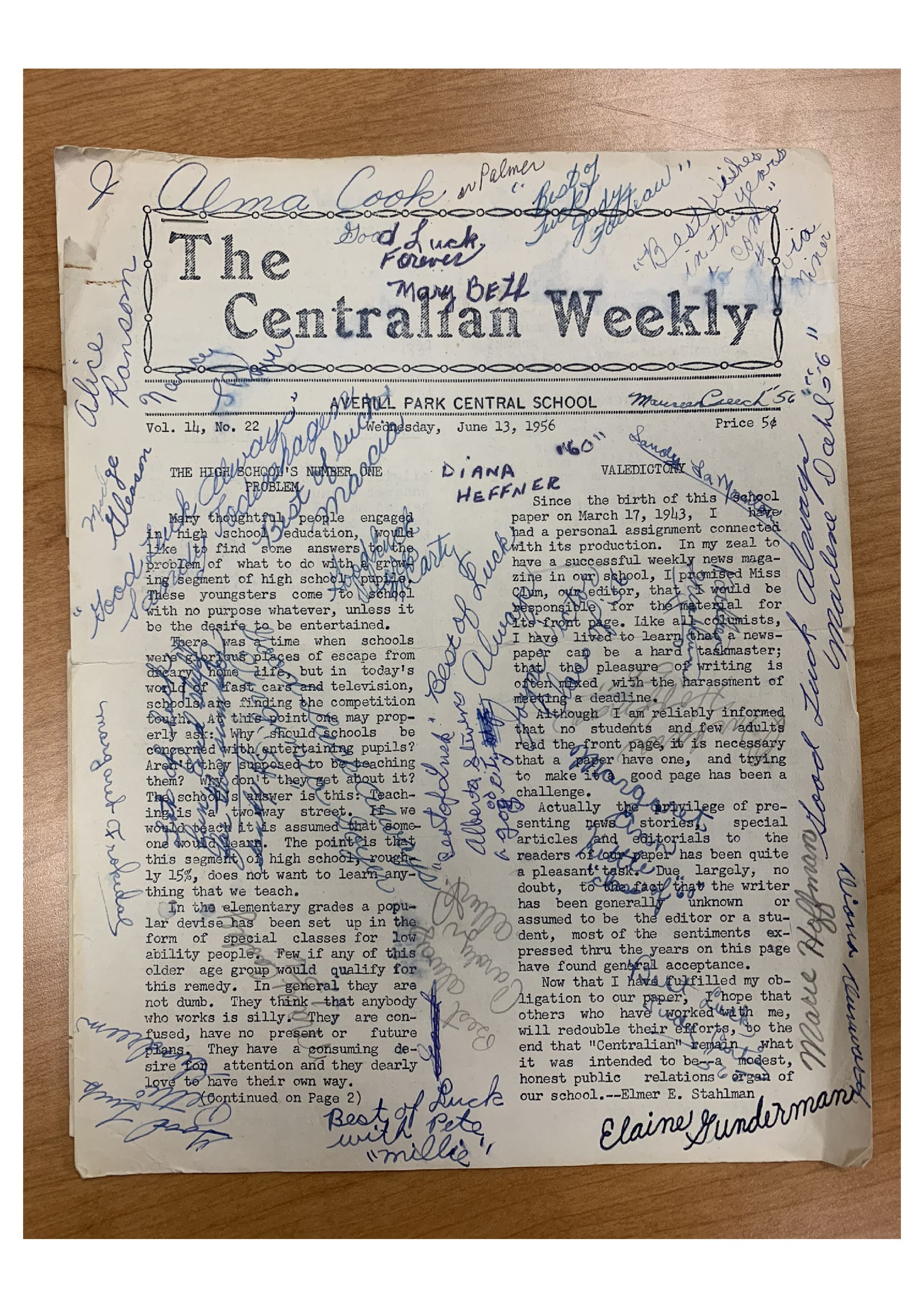 Signed Centralian Weekly June 13, 1956: Four-page downloadable PDF.  Personal collection of Alma Palmer.
