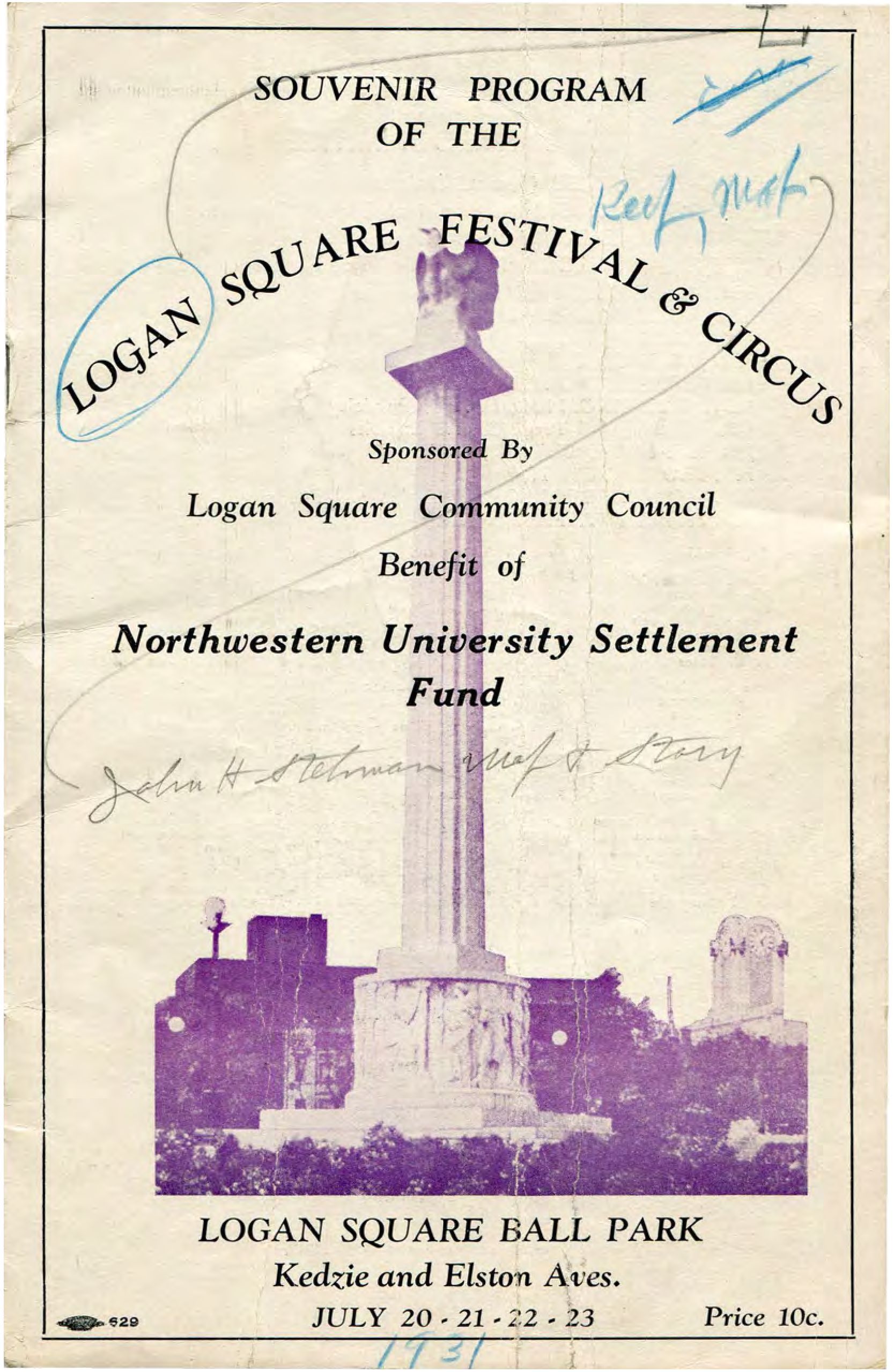 Souvenir Program of the Logan Square Festival & Circus: Cover of booklet