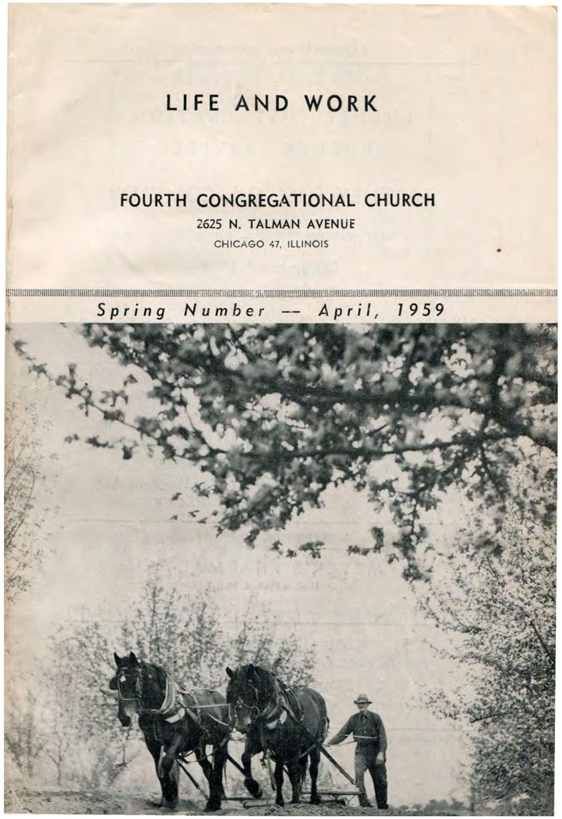 Fourth Congregational Church Life and Work - April 1959: Cover of newsletter