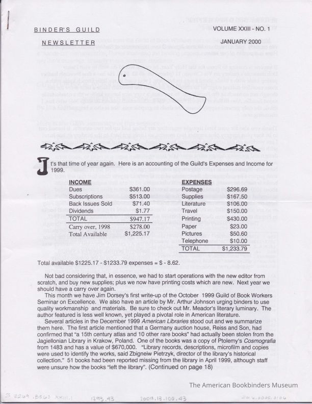          Binders' Guild Newsletter / January 2000 picture number 1
 