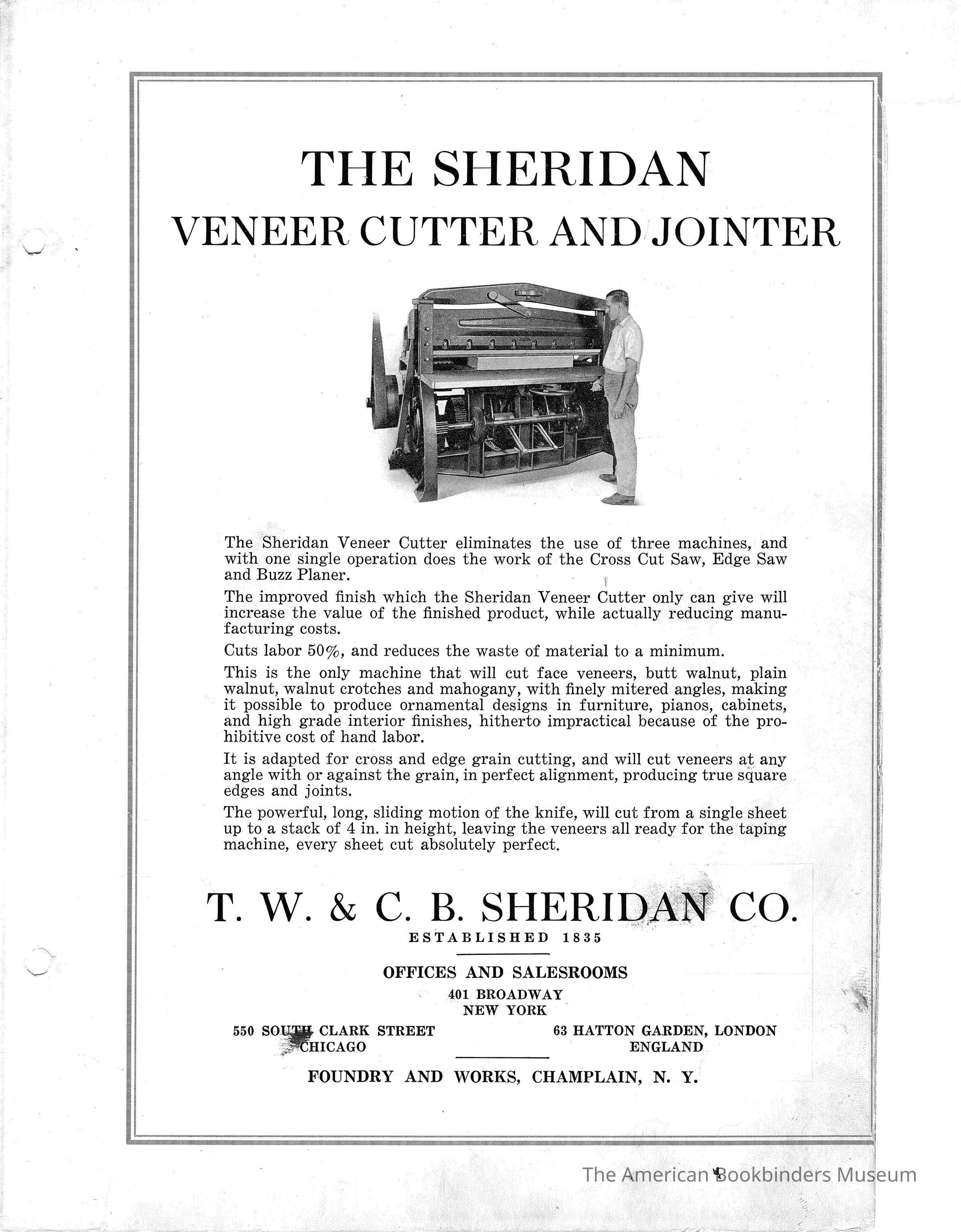          1925 TW & CB Sheridan Brochure Veneer Cutter and Jointer picture number 1
 