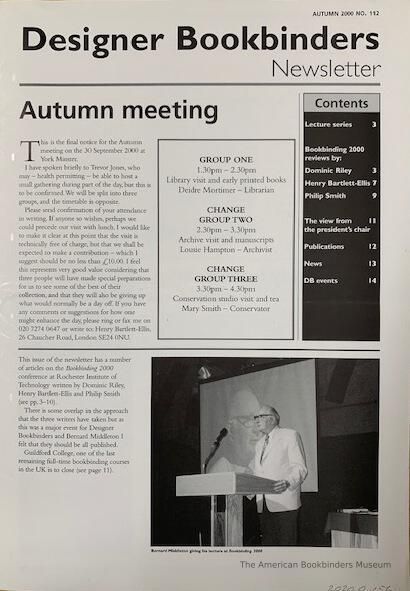          Designer Bookbinders newsletter; No.112; Autumn 2000 picture number 1
   