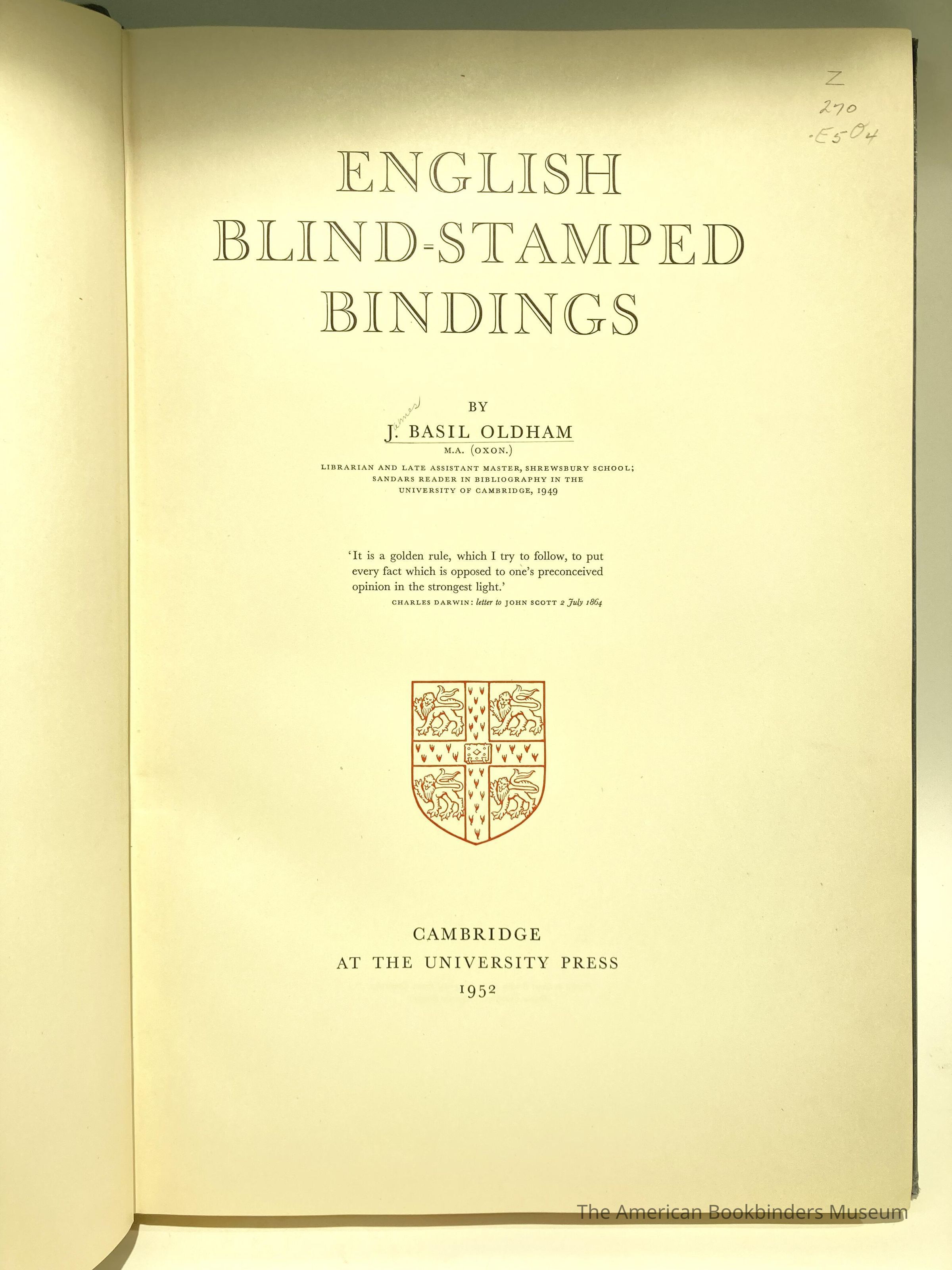          English Blind-Stamped Bindings / by J. Basil Oldham. picture number 1
 