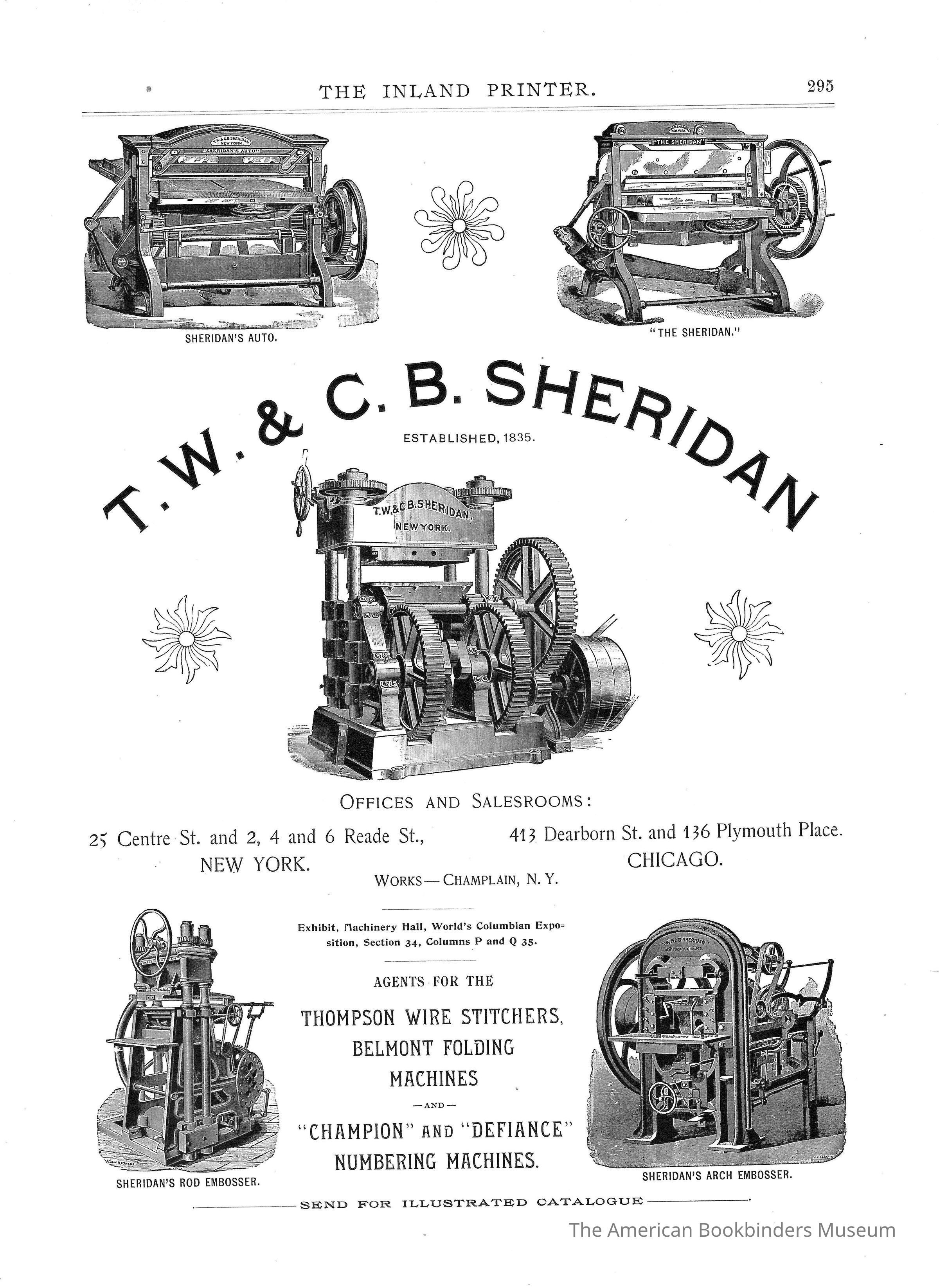         1894 TW & CB Sheridan The Inland Printer Vol 12 General Ad picture number 1
 