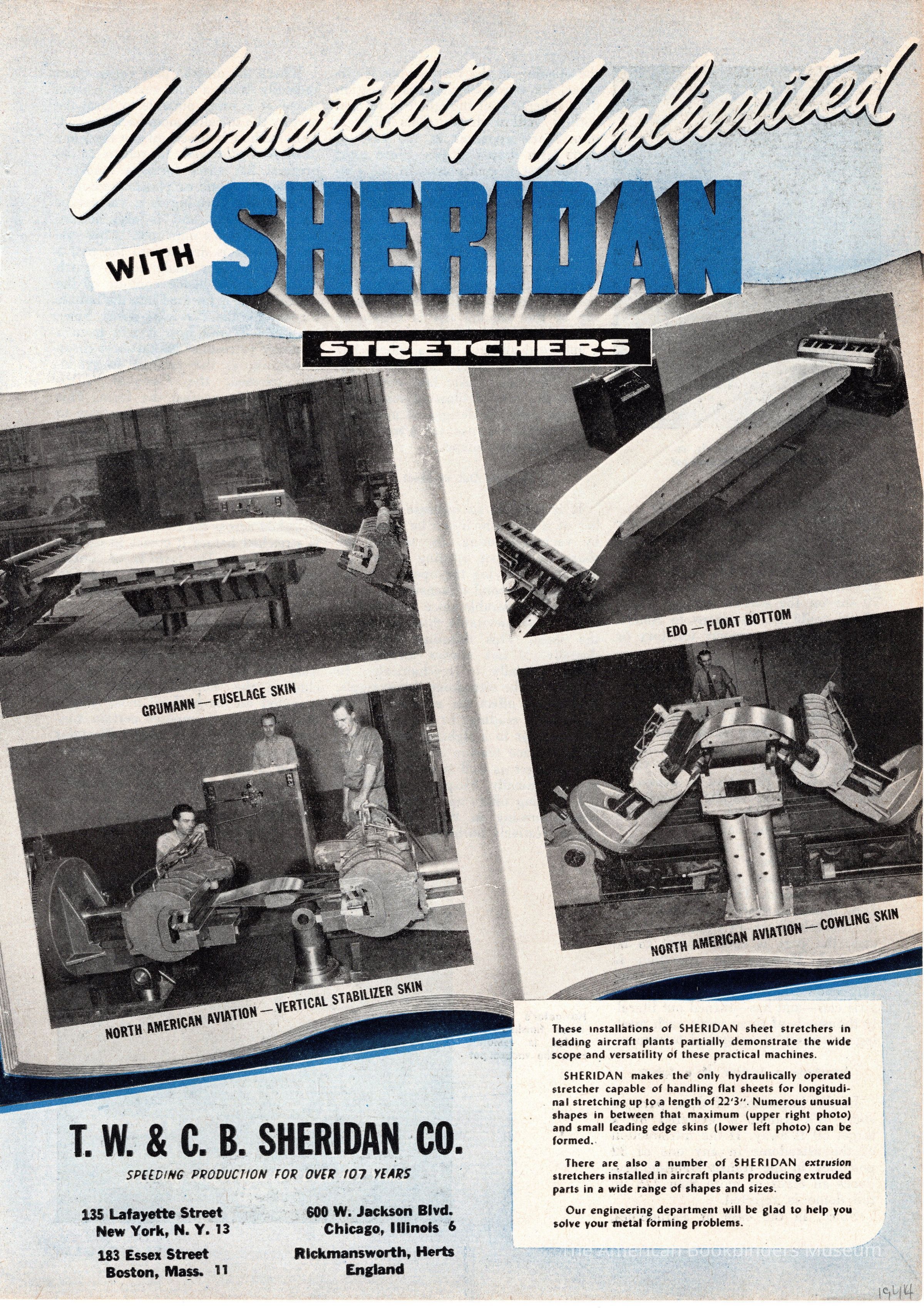          1944 TW & CB Sheridan Advertisement for Sheet Stretchers picture number 1
 