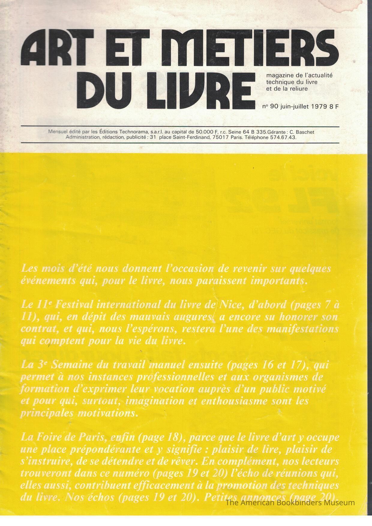 Art et metiers du livre: no. 90 juin-juillet 1979 picture number 1
