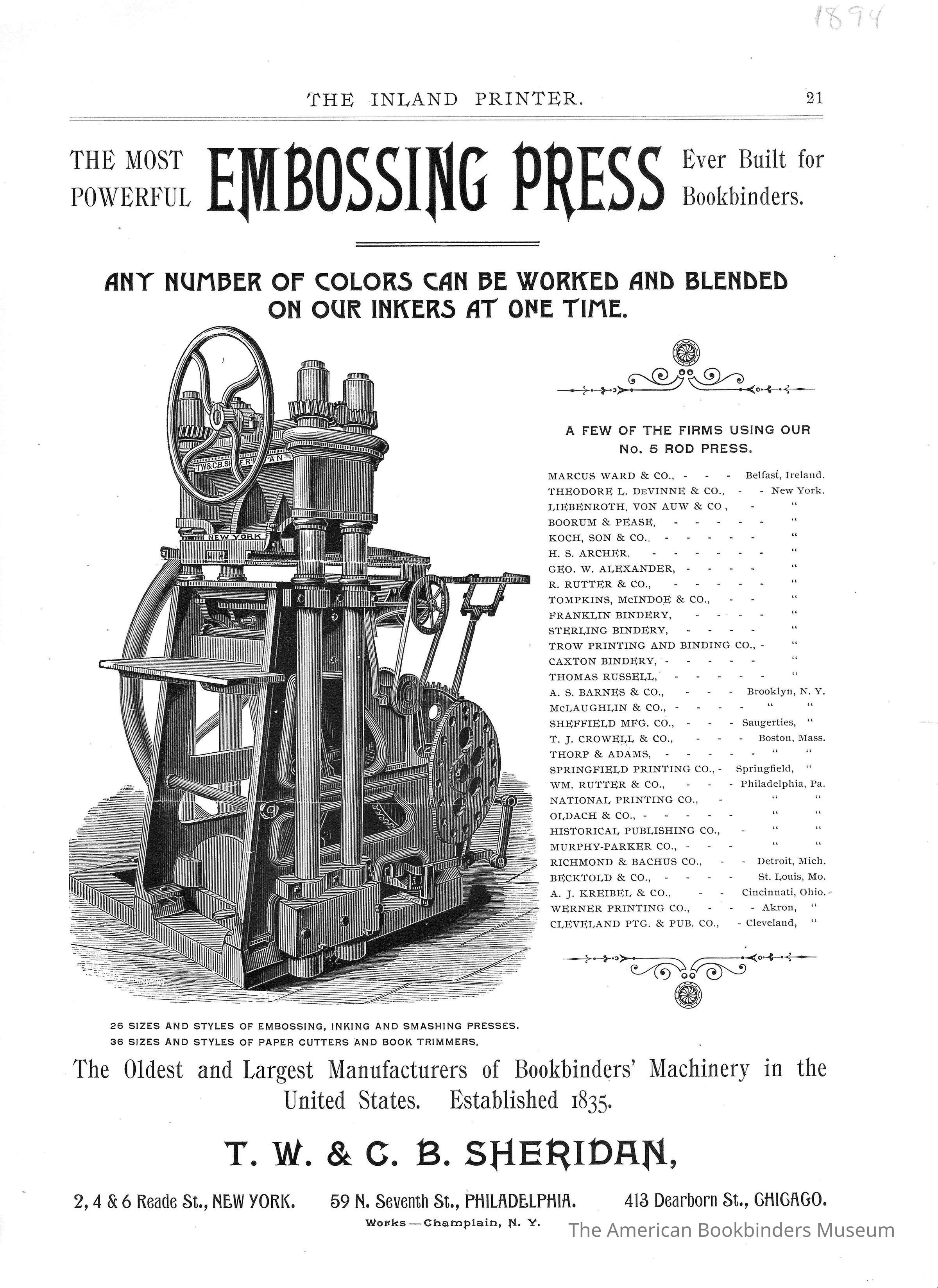          1890 TW & CB Sheridan The Inland Printer picture number 1
 