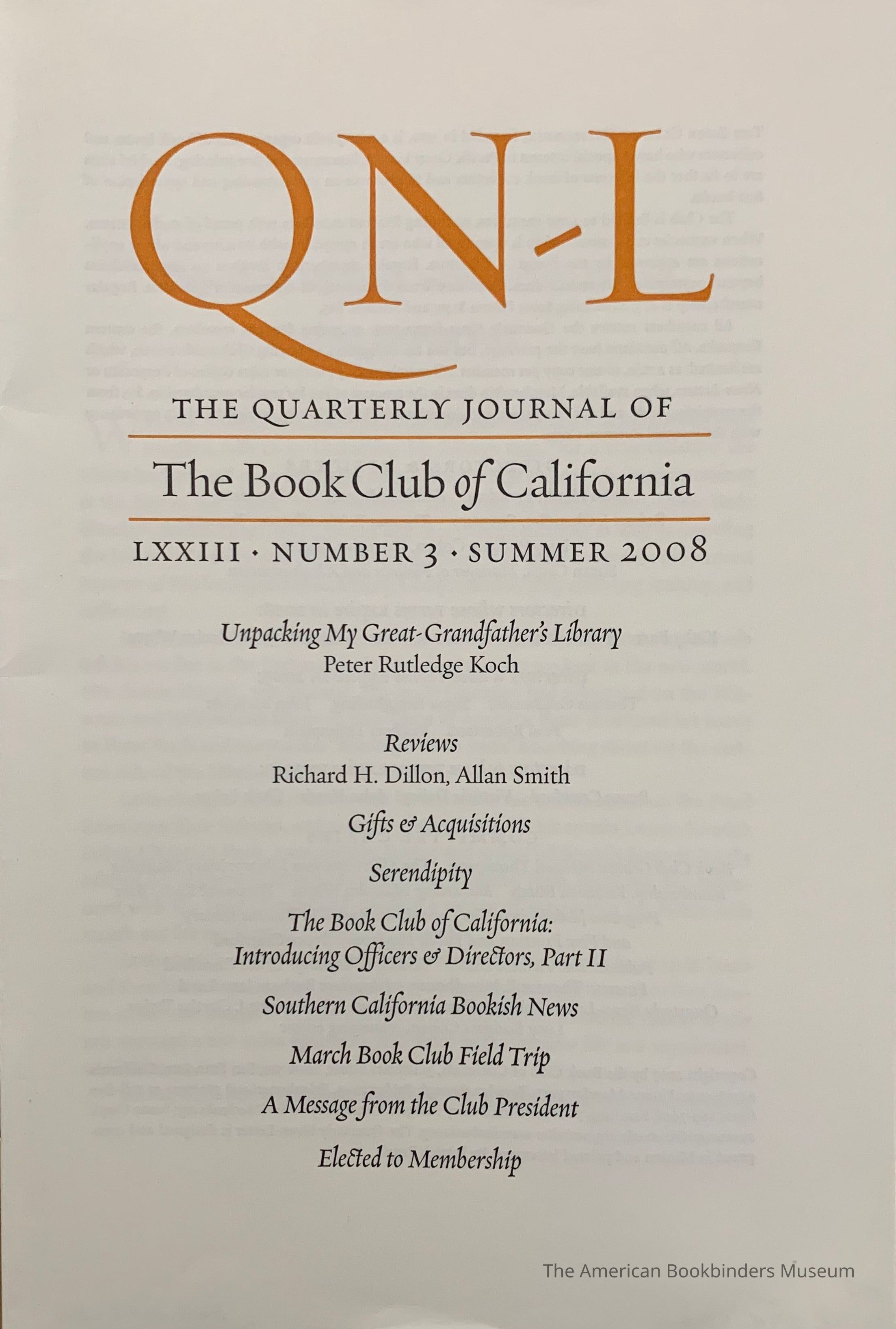 Quarterly news-letter - Book Club of California. Vol. LXXIII, no.3 : Summer 2008. picture number 1