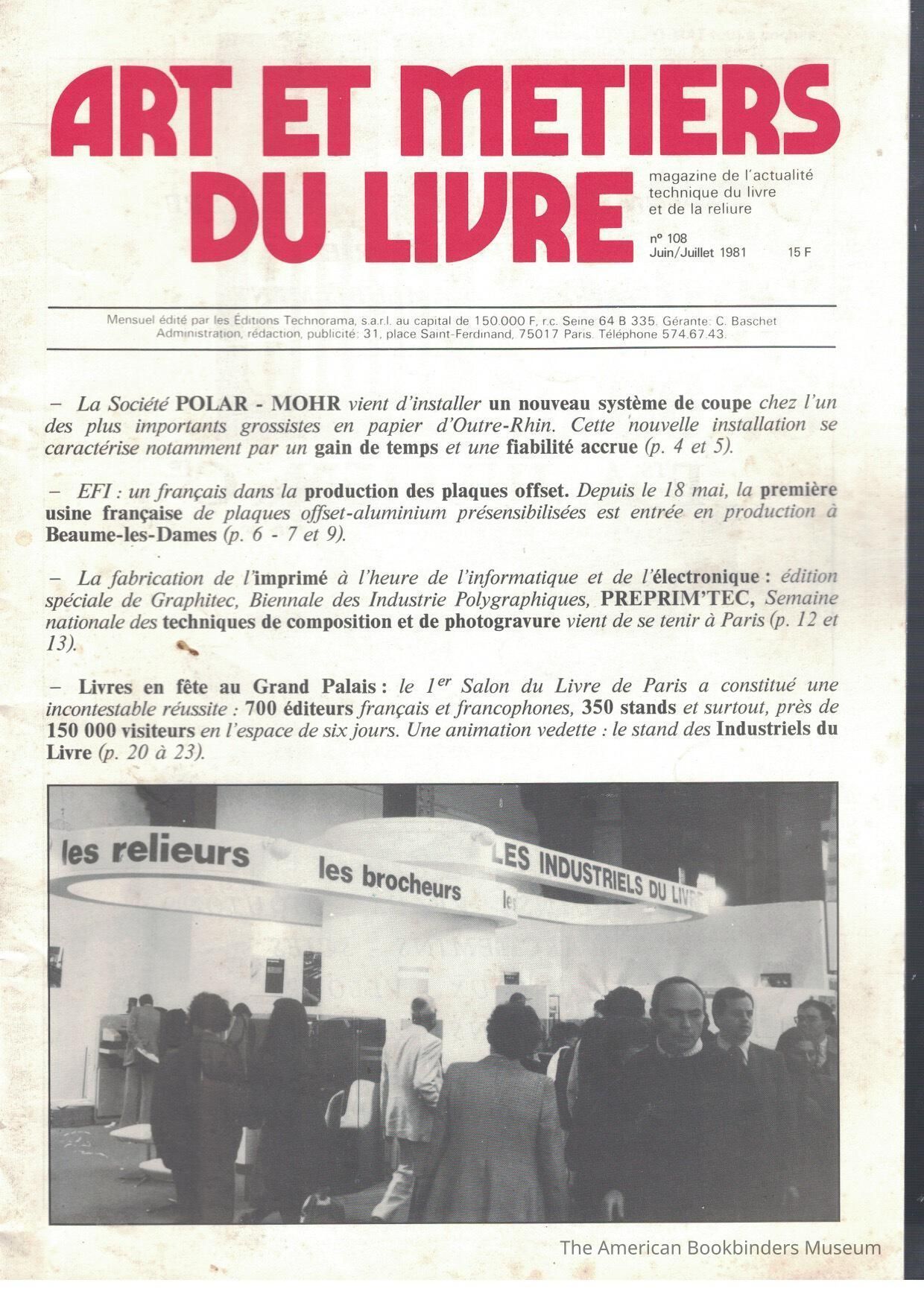          Art et metiers du livre; no. 108 Juin/Juilet 1981 picture number 1
 