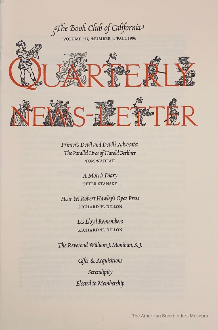          Quarterly news-letter - Book Club of California. Vol. LXI, no.4 ; Fall 1996. picture number 1
   