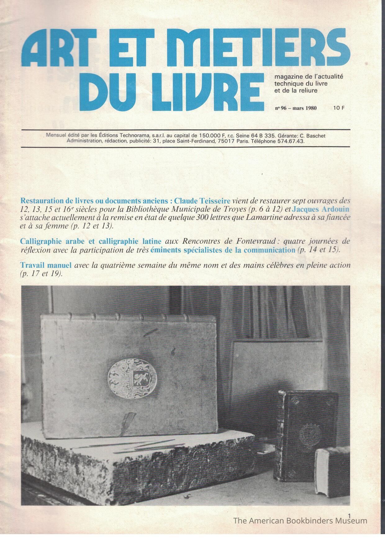 Art et metiers du livre: no. 96 mars 1980 picture number 1