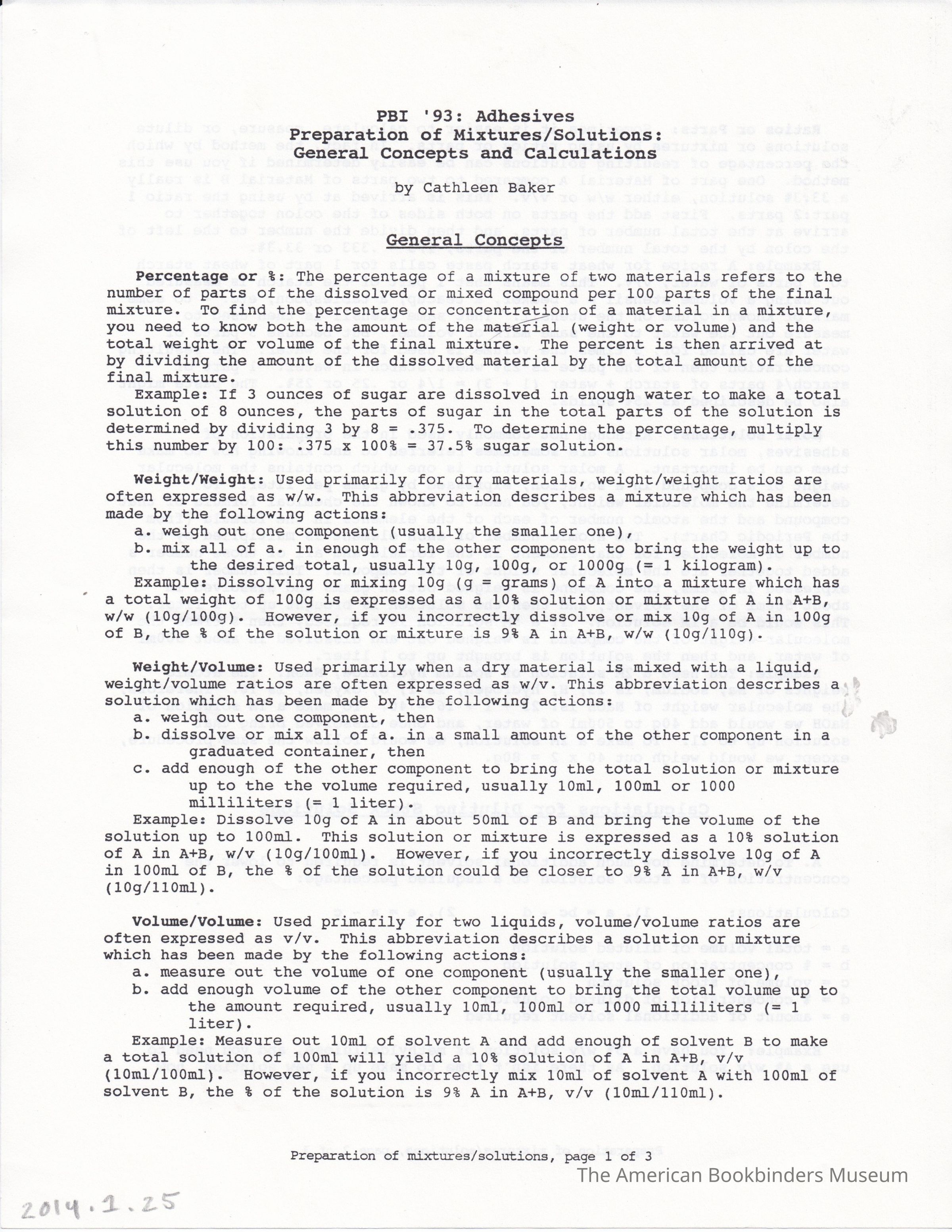          PBI '93: Adhesives Preparation of Mixtures/Solutions: General Concepts and Calculations/Cathleen A. Baker picture number 1
 