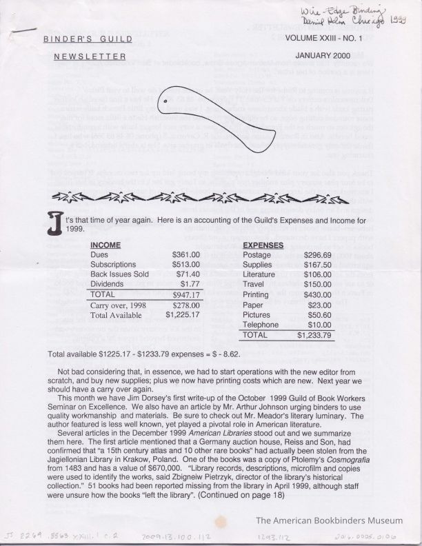 Binders' Guild Newsletter / January 2000 c2 picture number 1