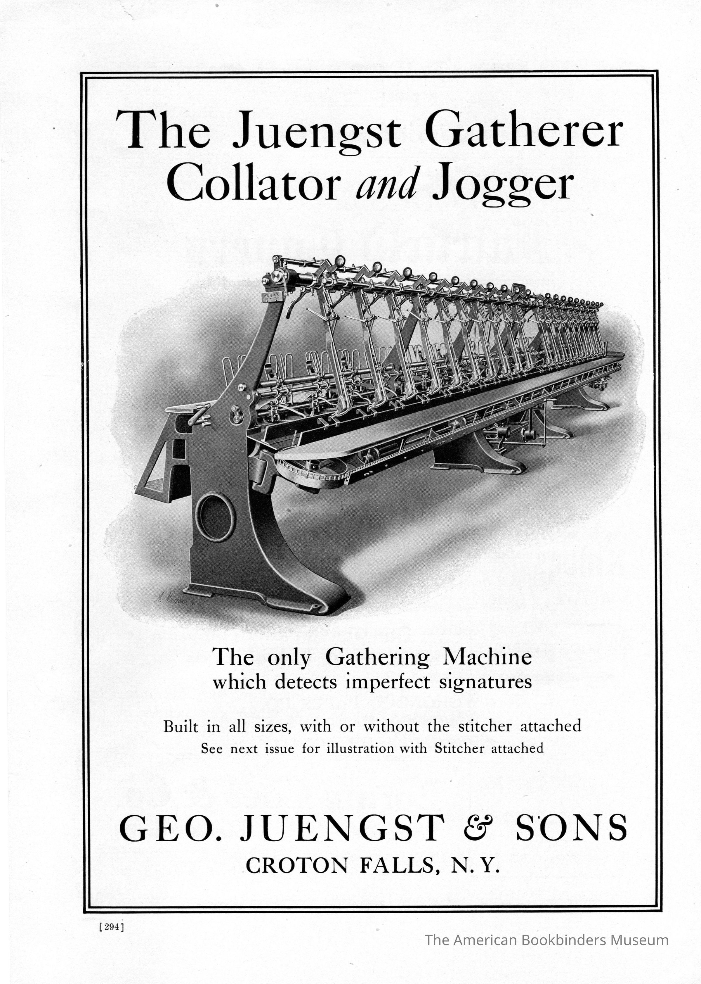          1907 George Juengst & Sons Nov Collator & Jogger picture number 1
 