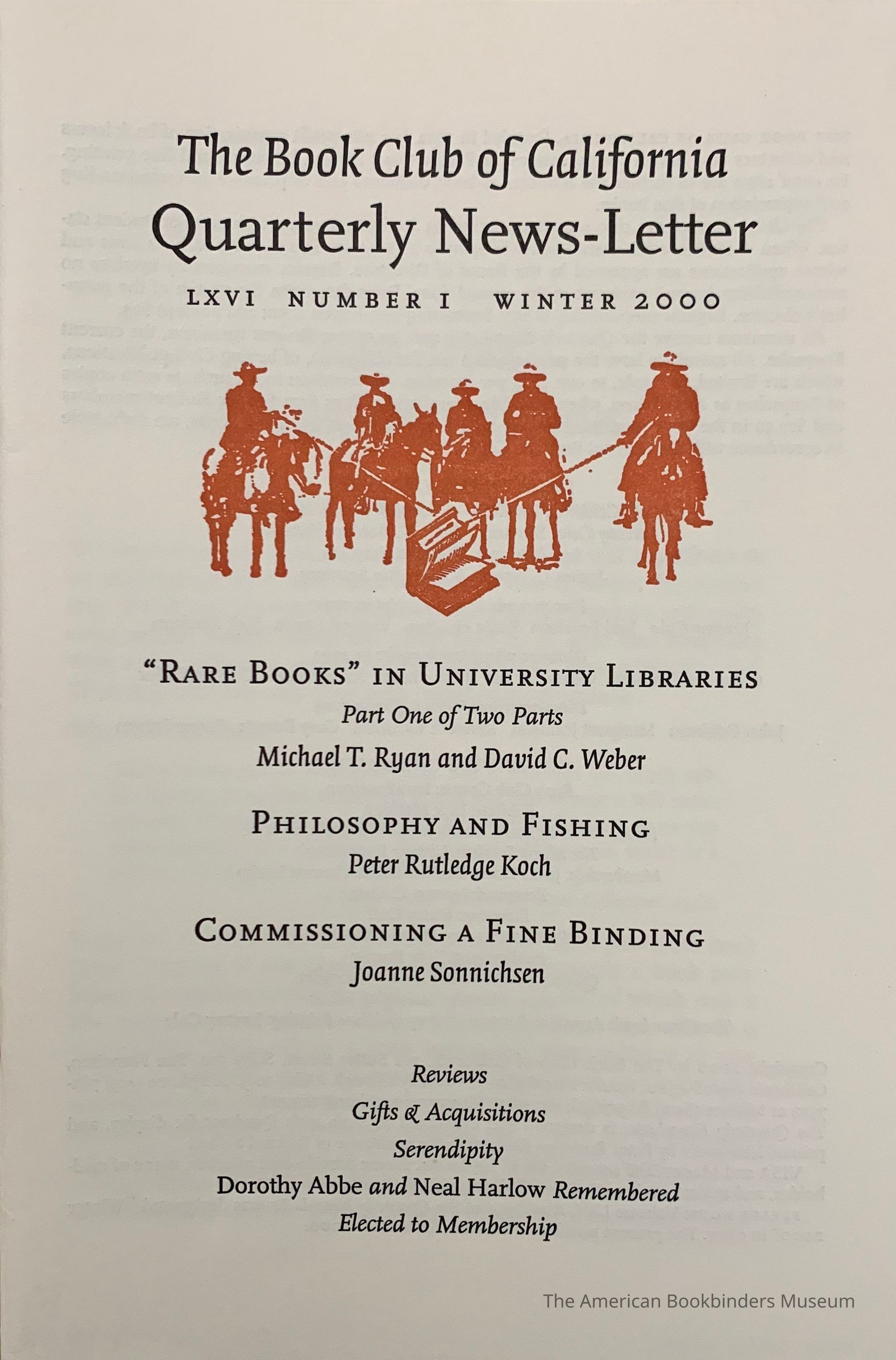 Quarterly news-letter - Book Club of California. Vol. 66, no.1 : Winter 2000. picture number 1