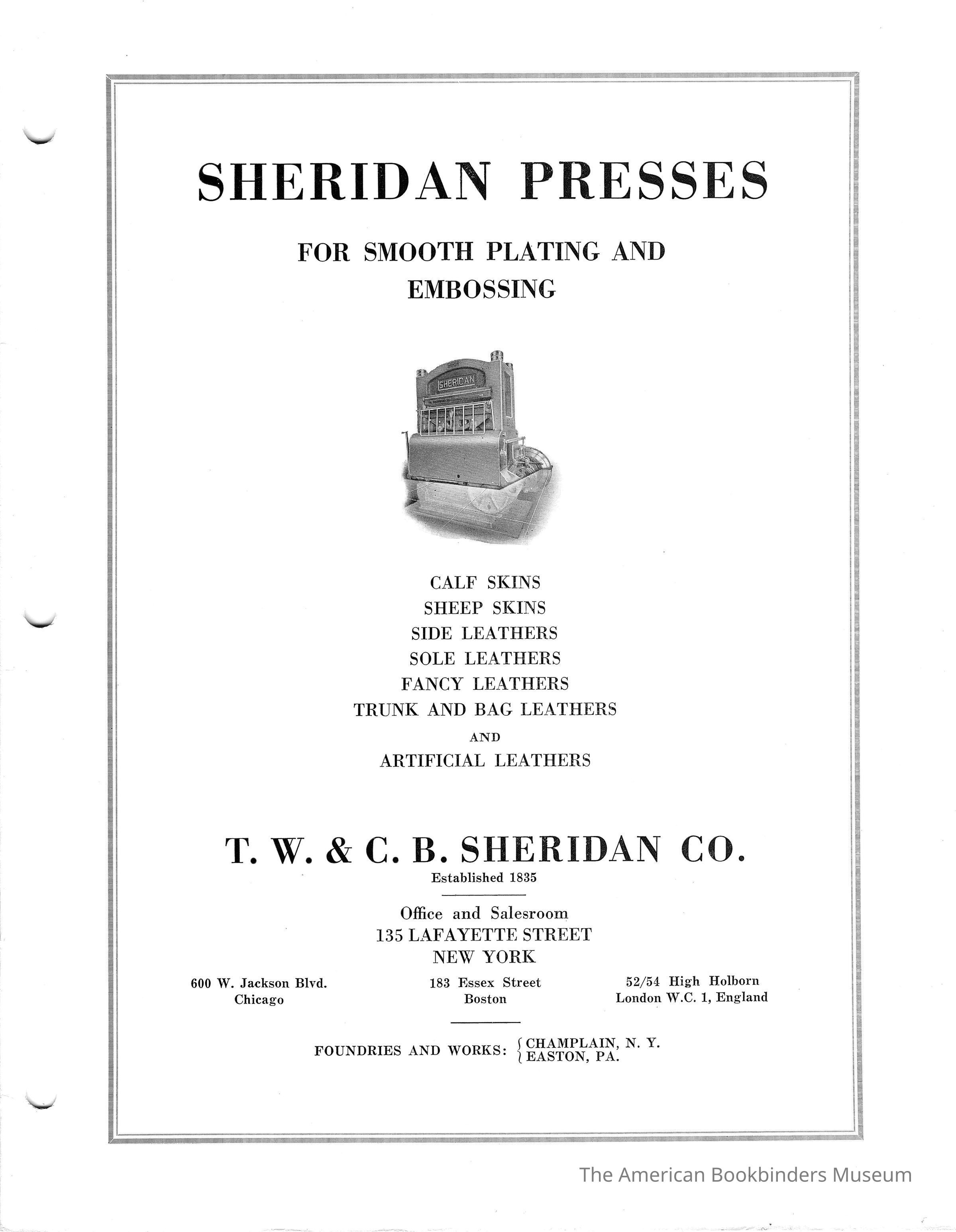          1940 TW & CB Sheridan Brochure Presses for the Leather Industry picture number 1
 