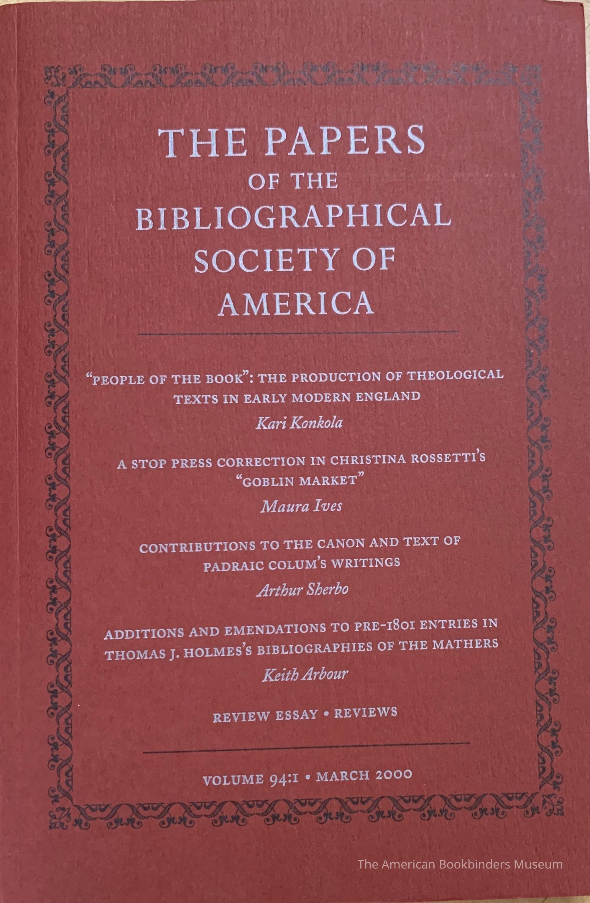 The papers of the Bibliographical Society of America. Vol. 94:1 : March 2000 picture number 1