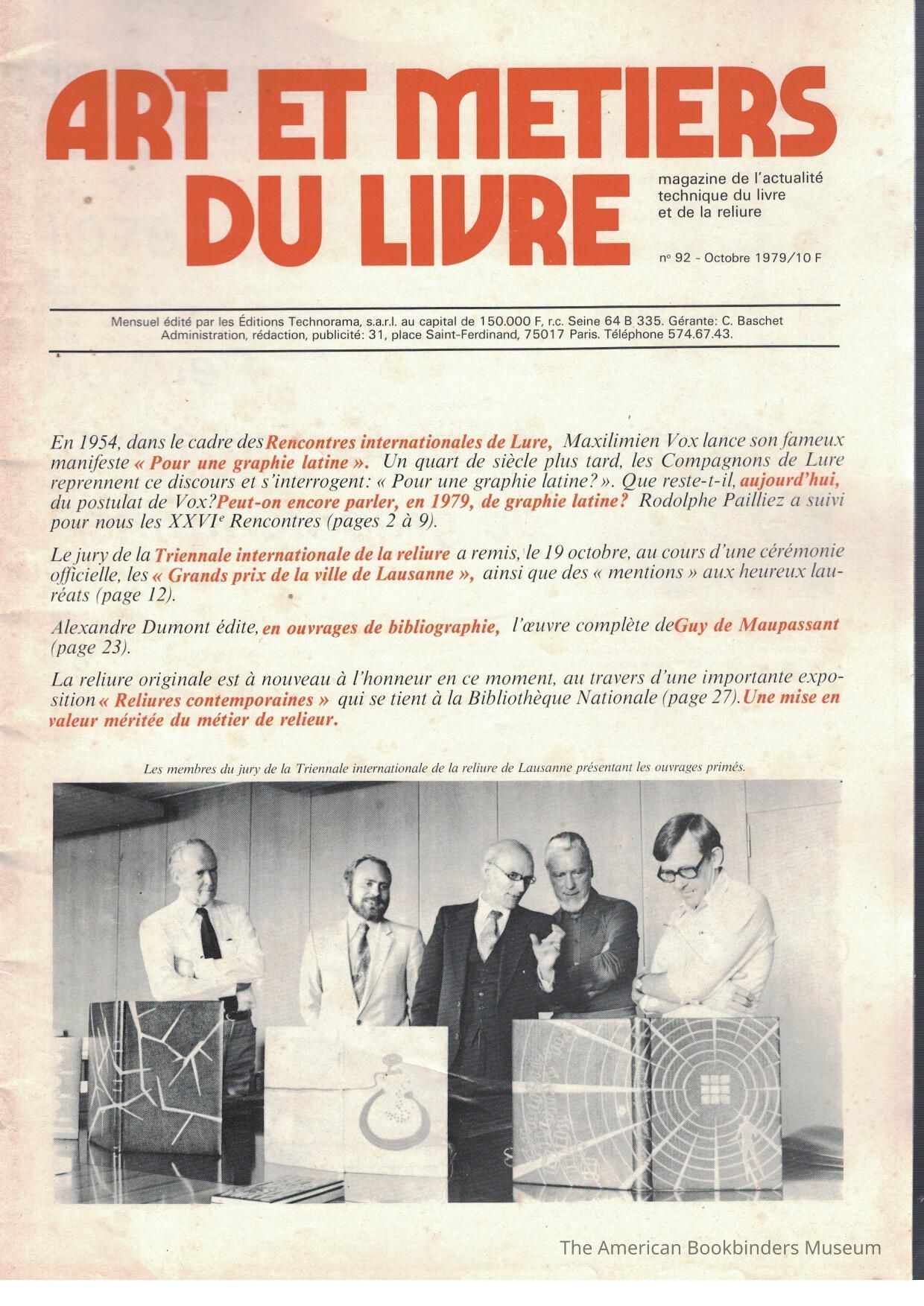 Art et metiers du livre: no. 92 Octobre 1979 picture number 1