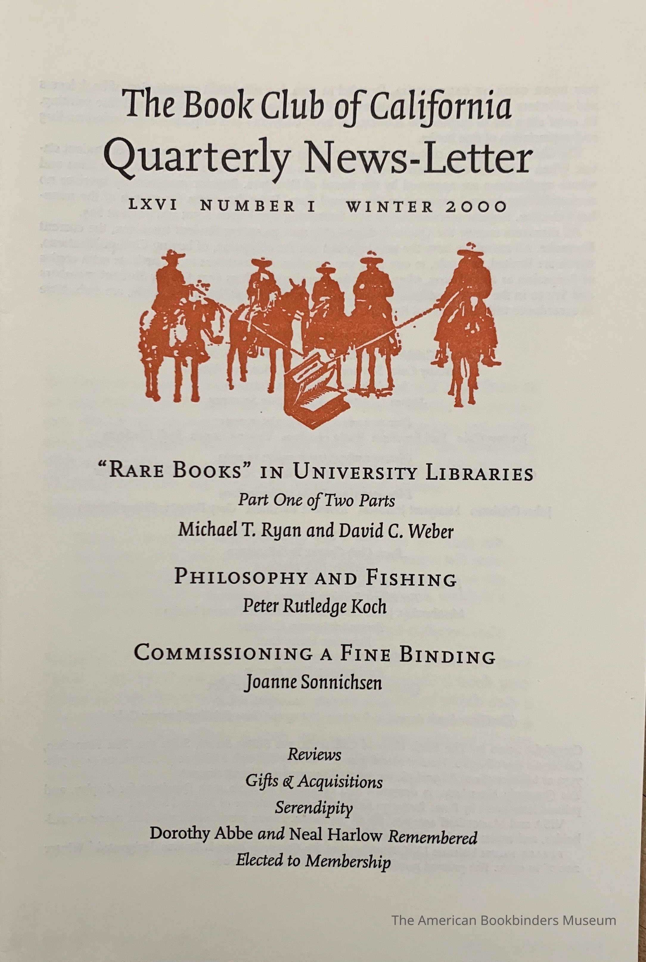 Quarterly news-letter - Book Club of California. Vol. LXVI, no.1 : Winter 2000. picture number 1