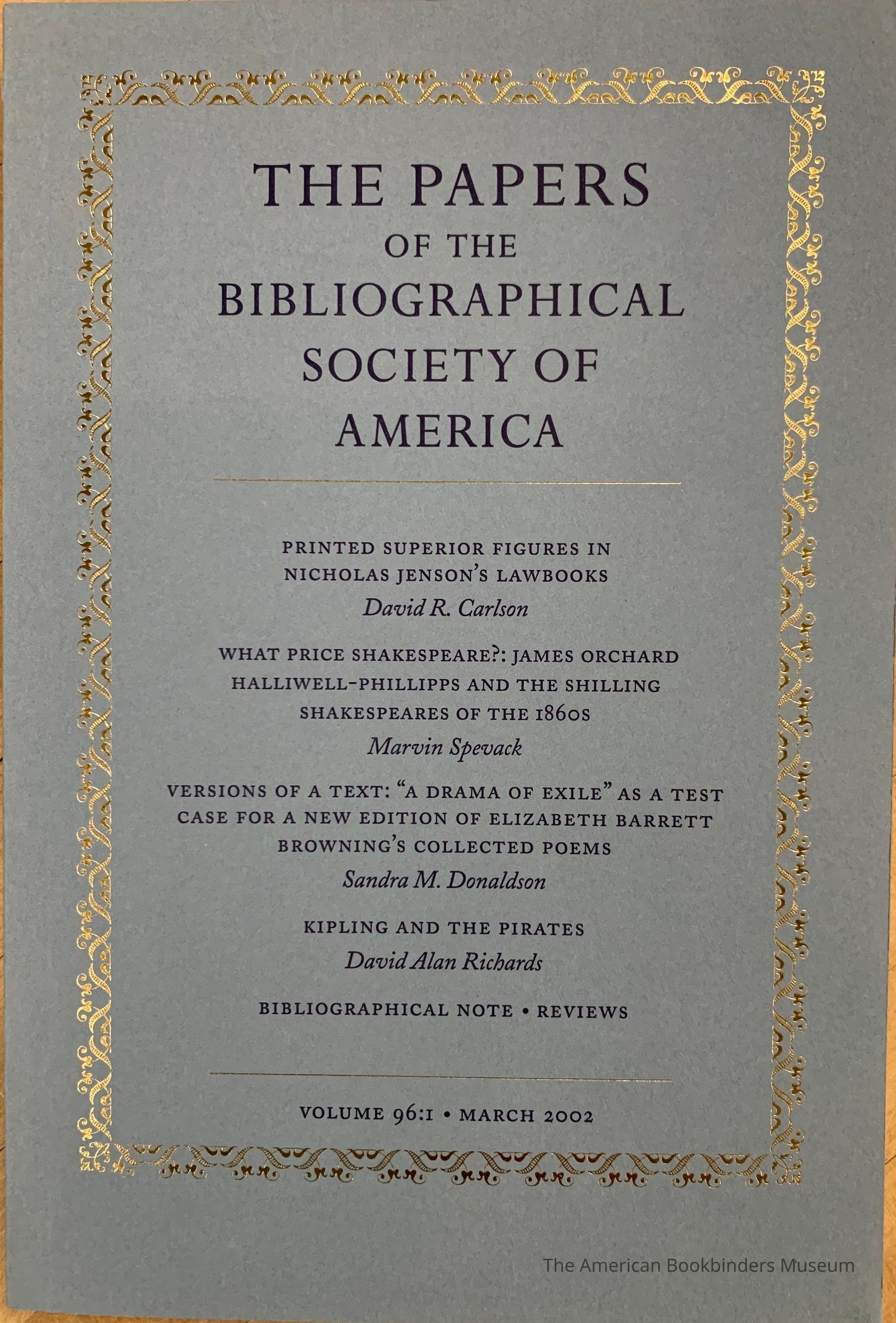The papers of the Bibliographical Society of America. Vol 96:1 : March 2002 picture number 1