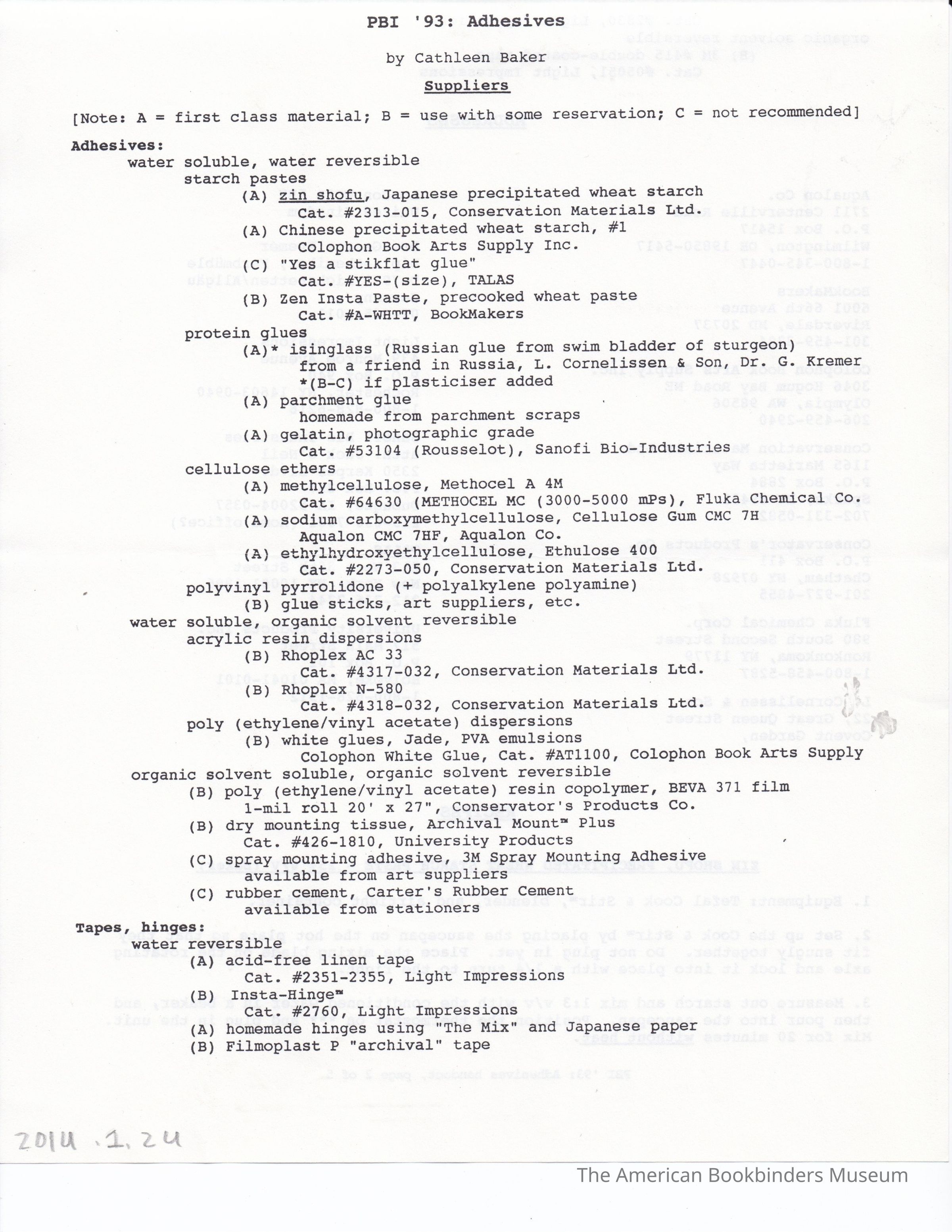          PBI' 93: Adhesives/Cathleen Baker picture number 1
 