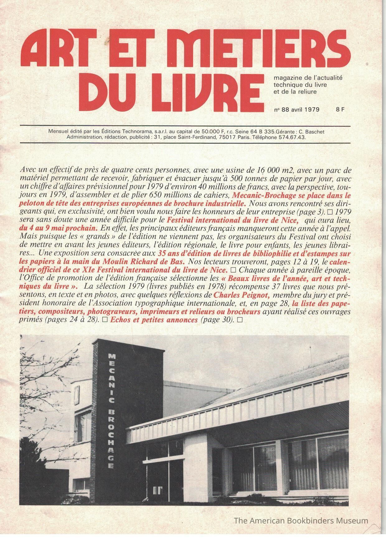 Art et metiers du livre: no. 88 avril 1979 picture number 1
