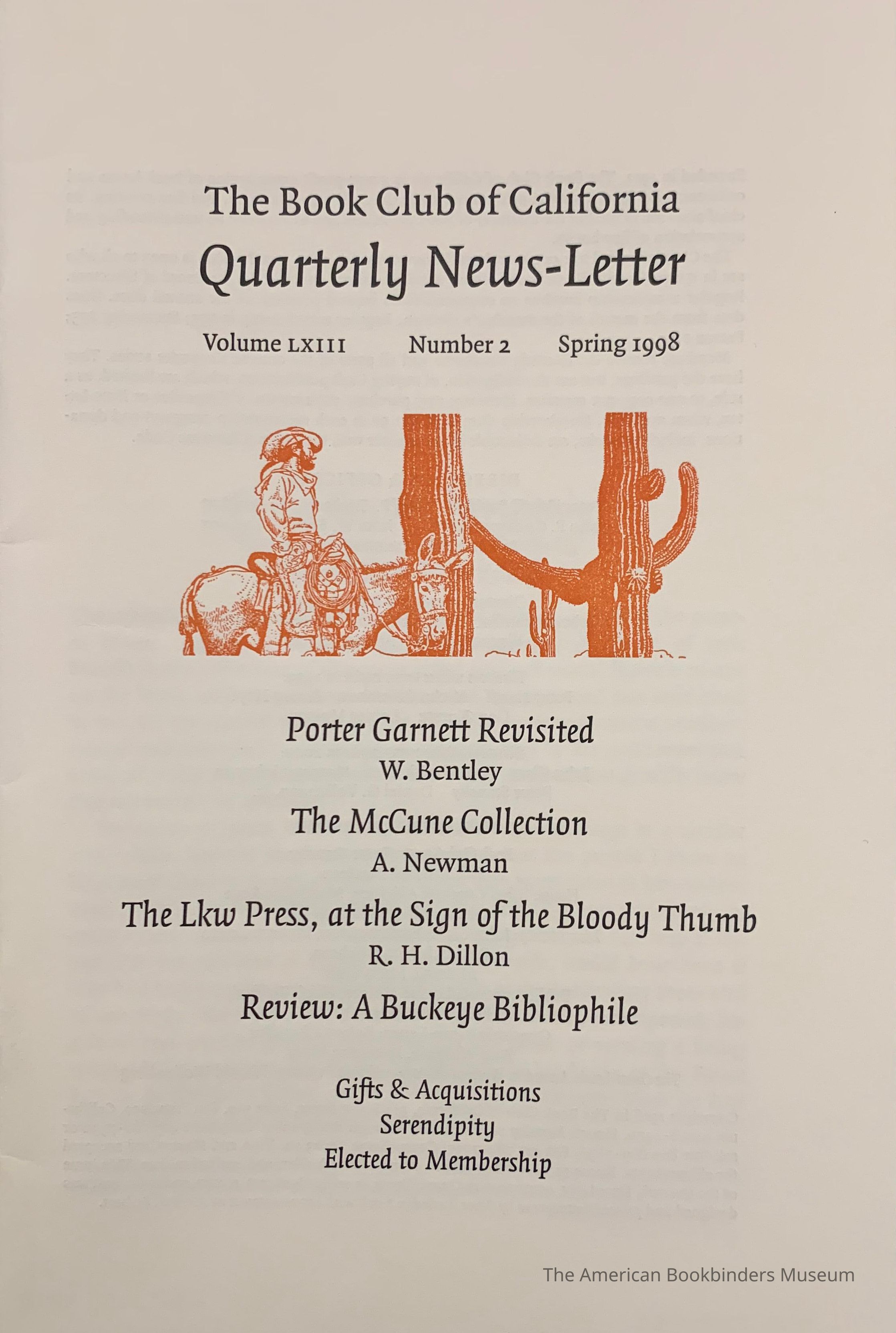 Quarterly news-letter - Book Club of California. Vol. LXIII, no.2 ; Spring 1998. picture number 1
