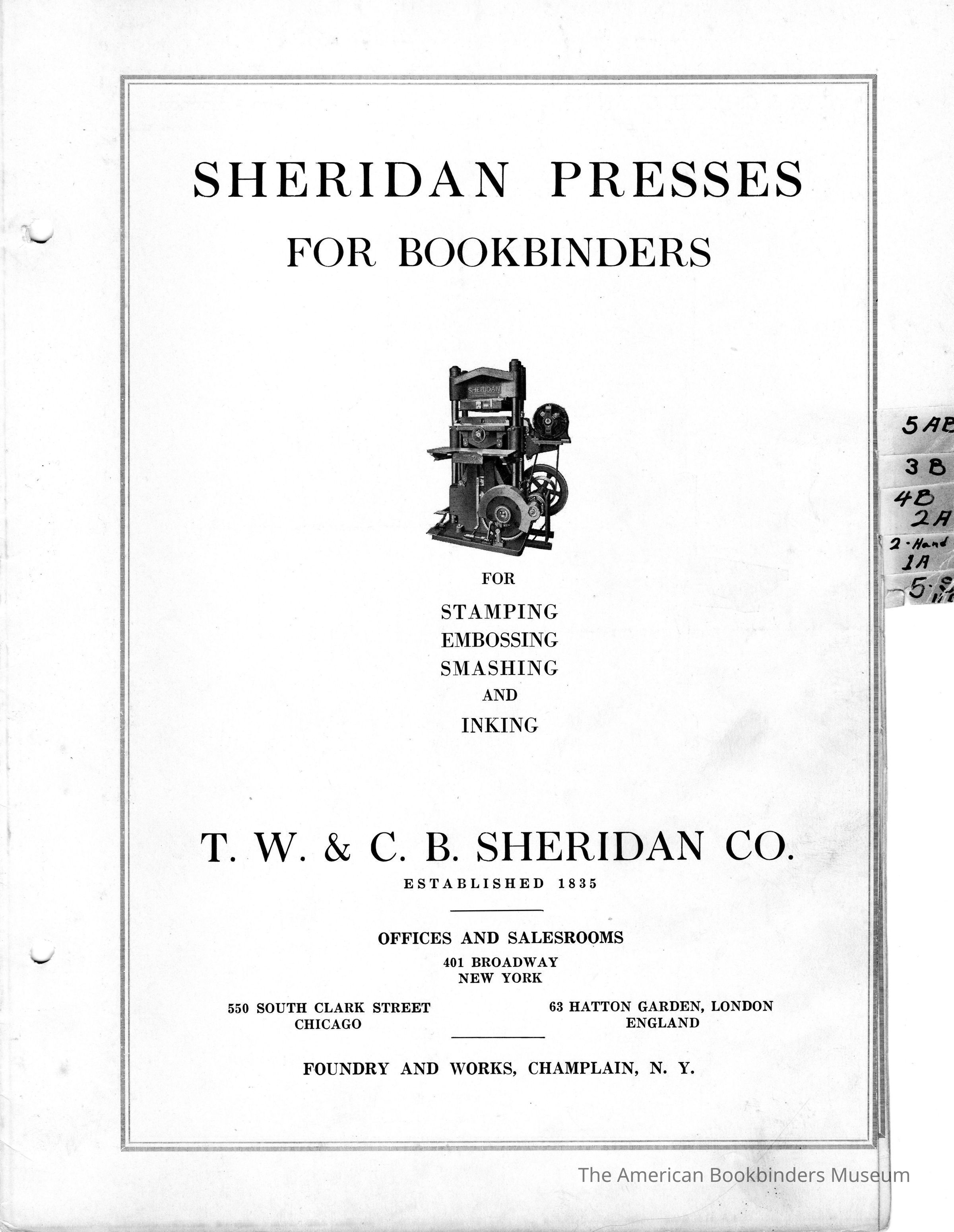          1925 TW & CB Sheridan Brochure Sheridan Presses for Bookbinders picture number 1
 