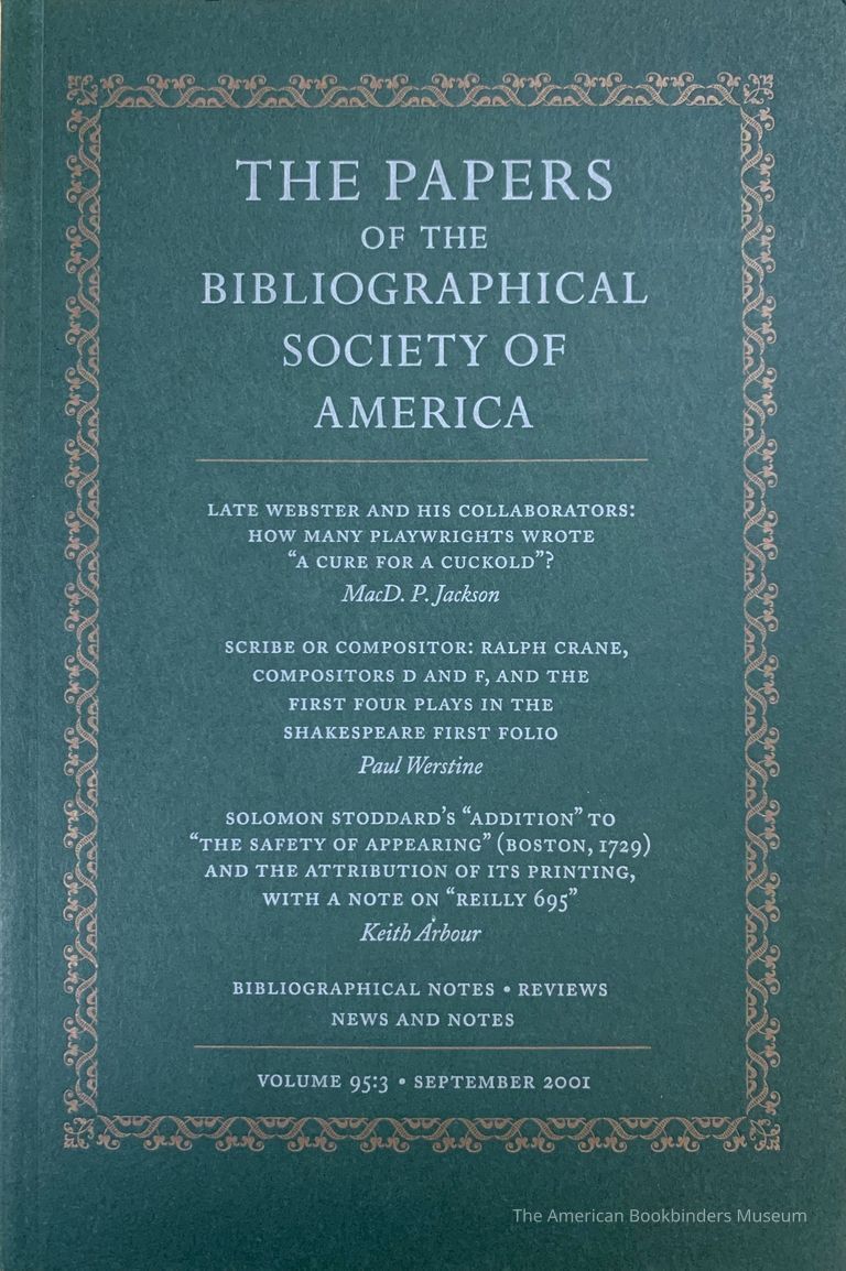          The papers of the Bibliographical Society of America. Vol. 95:3 : September 2001 picture number 1
   