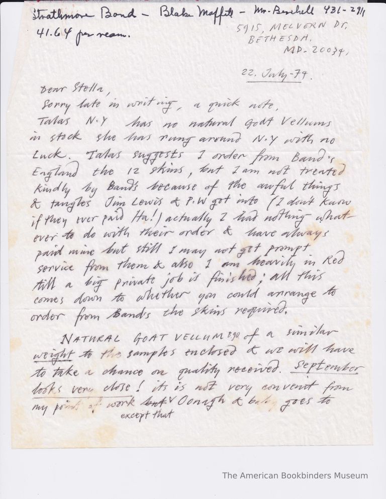          A letter from Clarkson to Patri on a goat vellum supplier picture number 1
   