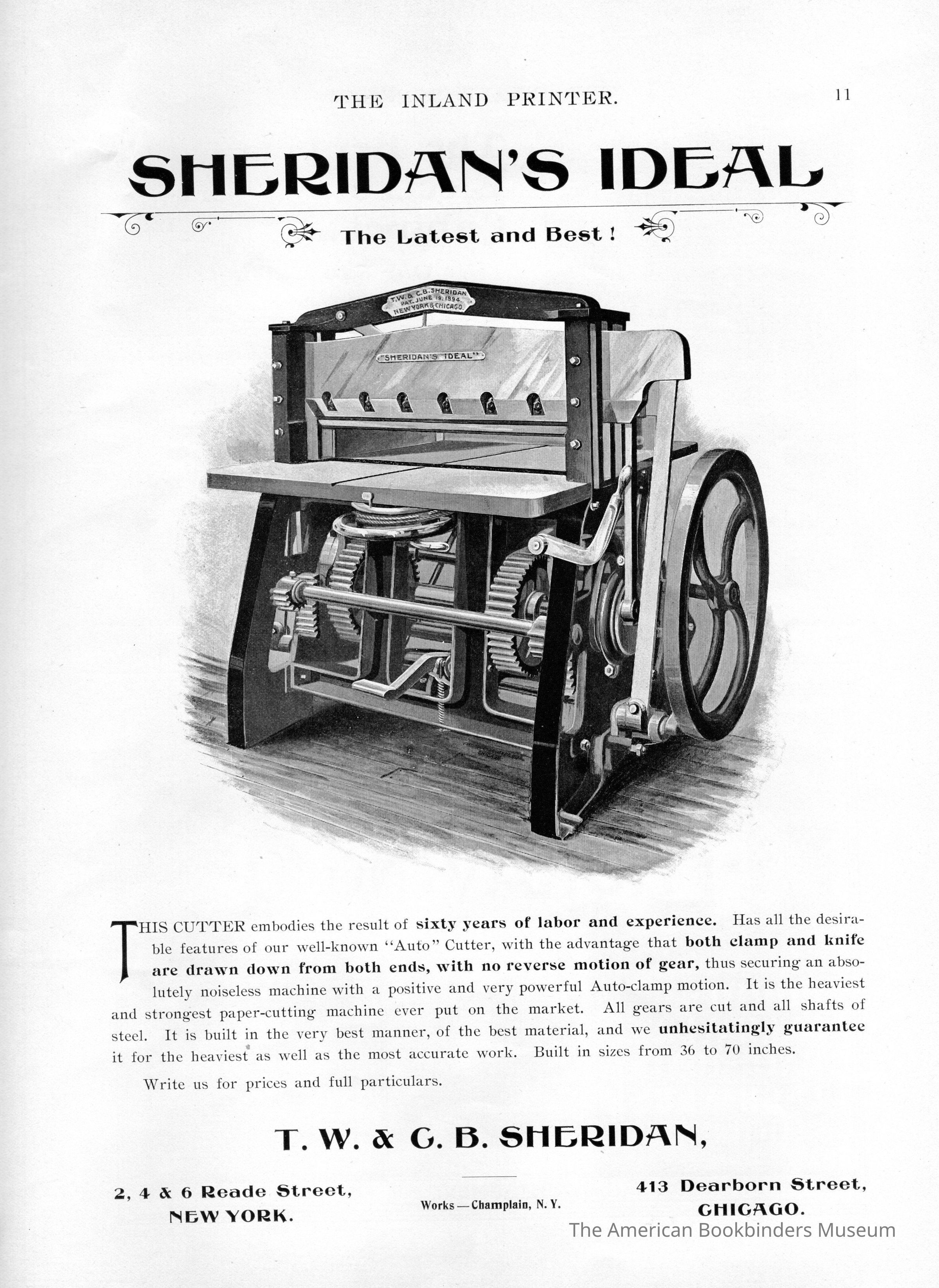          1895 TW & CB Sheridan Inland Printer Vol 16 October Ideal Cutter picture number 1
 