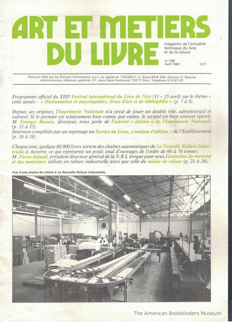          Art et metiers du livre; no. 106 Avril 1981 picture number 1
   