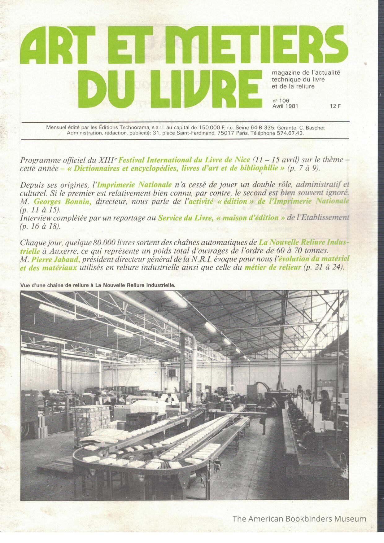 Art et metiers du livre; no. 106 Avril 1981 picture number 1