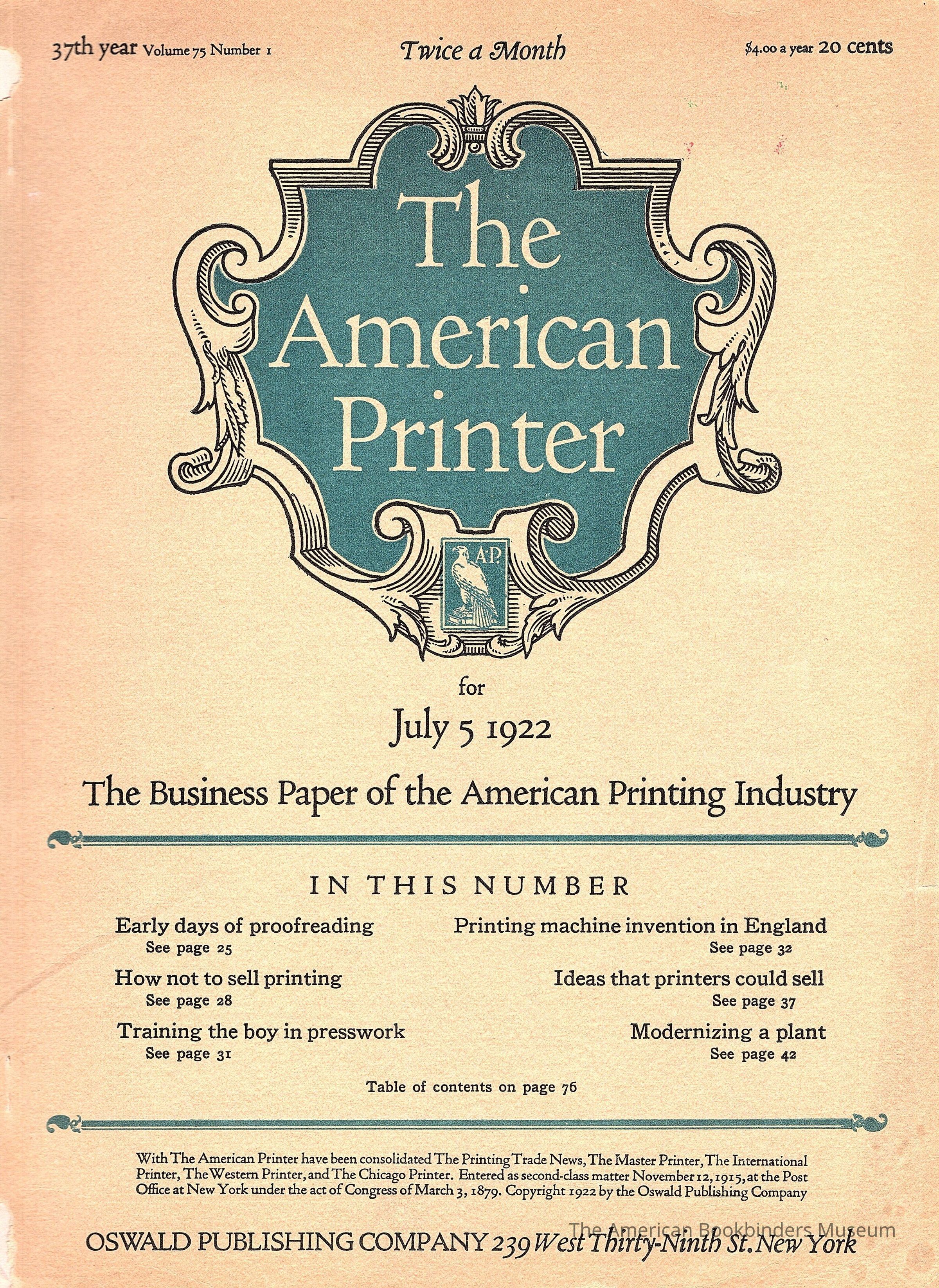          1922 The American Printer Magazine Vol 75 picture number 1
 