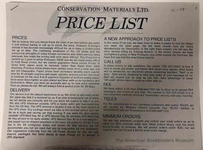          Conservation Materials Ltd. Price List picture number 1
   