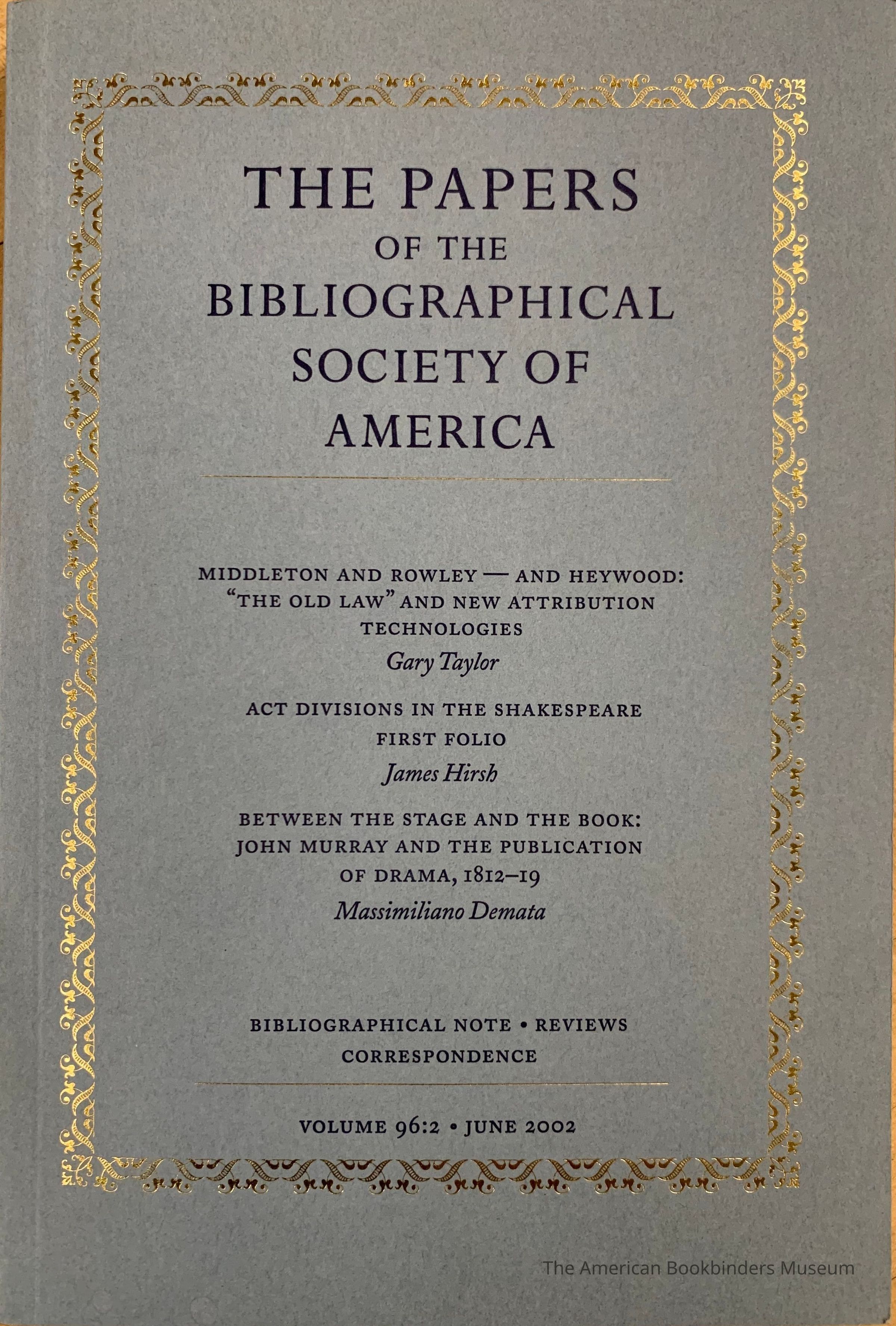 The papers of the Bibliographical Society of America. Vol. 96:2 : June 2002 picture number 1