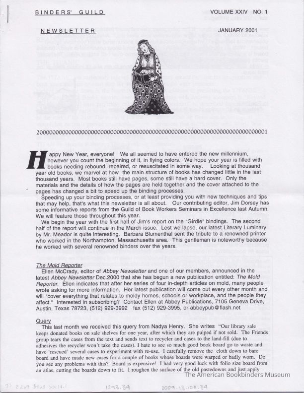         Binders' Guild Newsletter / January 2001 picture number 1
 