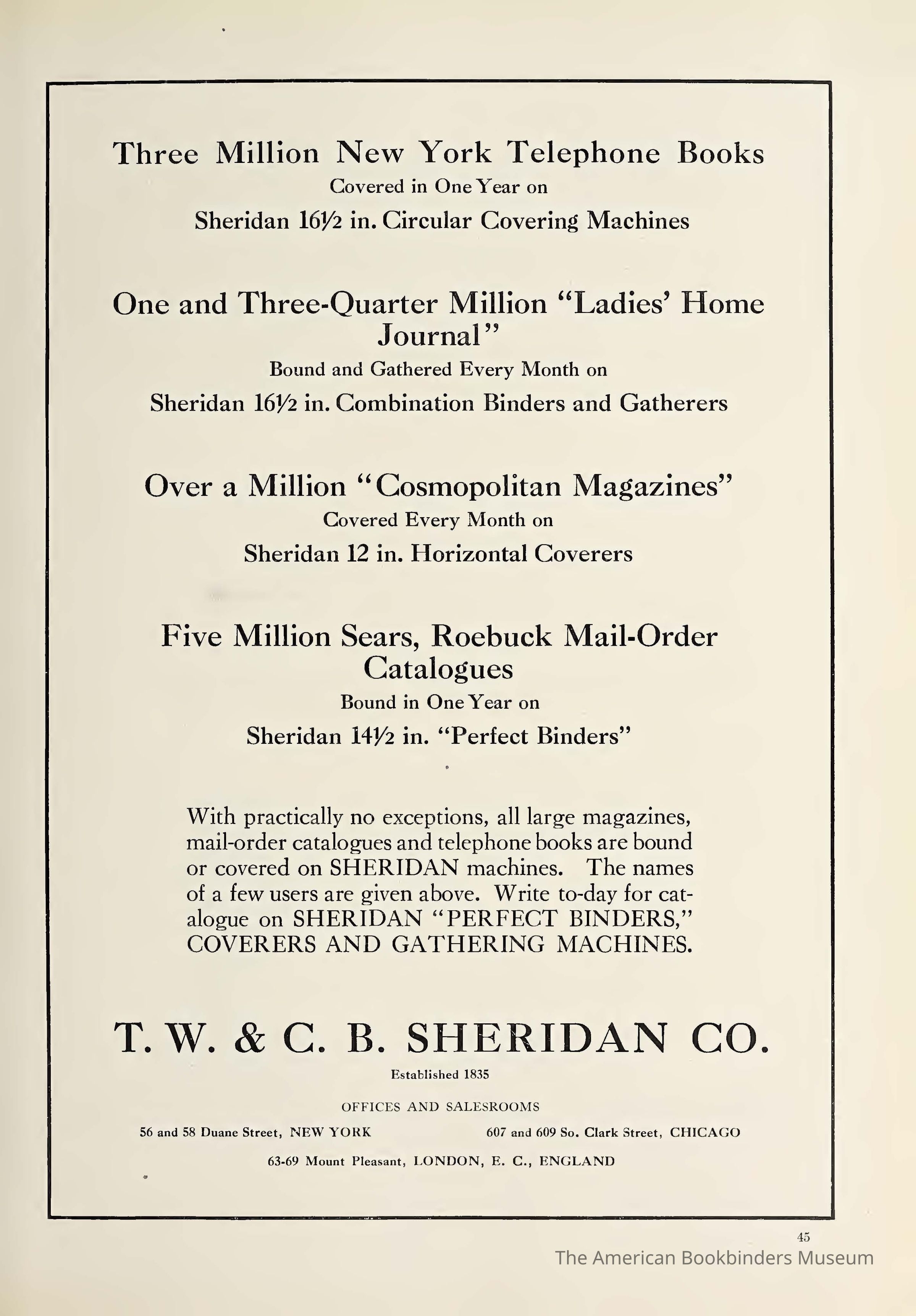          1913 TW & CB Sheridan advertisement The Inland Printer V51 picture number 1
 