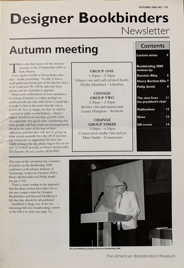          Designer Bookbinders newsletter; No.112; Autumn 2000. picture number 1
   