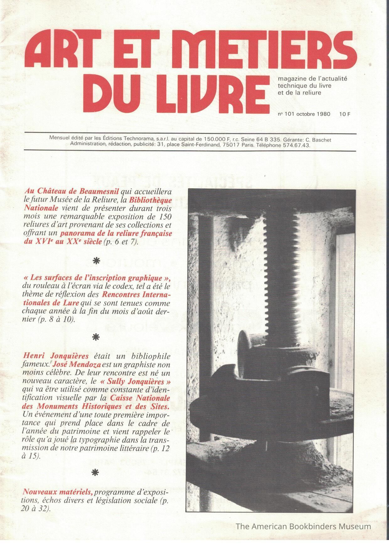 Art et metiers du livre: no. 101 octobre 1980 picture number 1