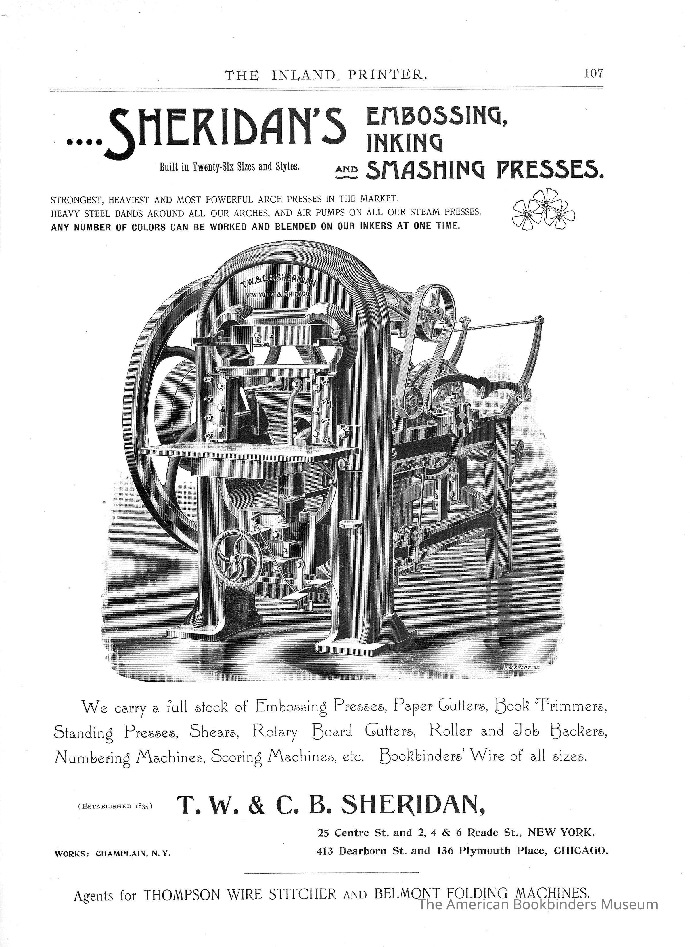          1890 TW & CB Sheridan The Inland Printer Arch Press picture number 1
 