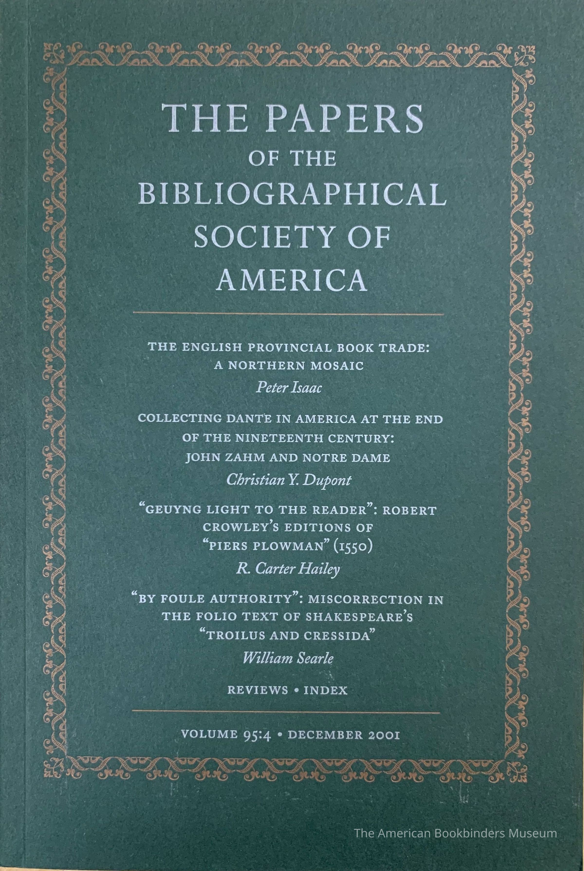 The papers of the Bibliographical Society of America. Vol 95:4 : December 2001 picture number 1