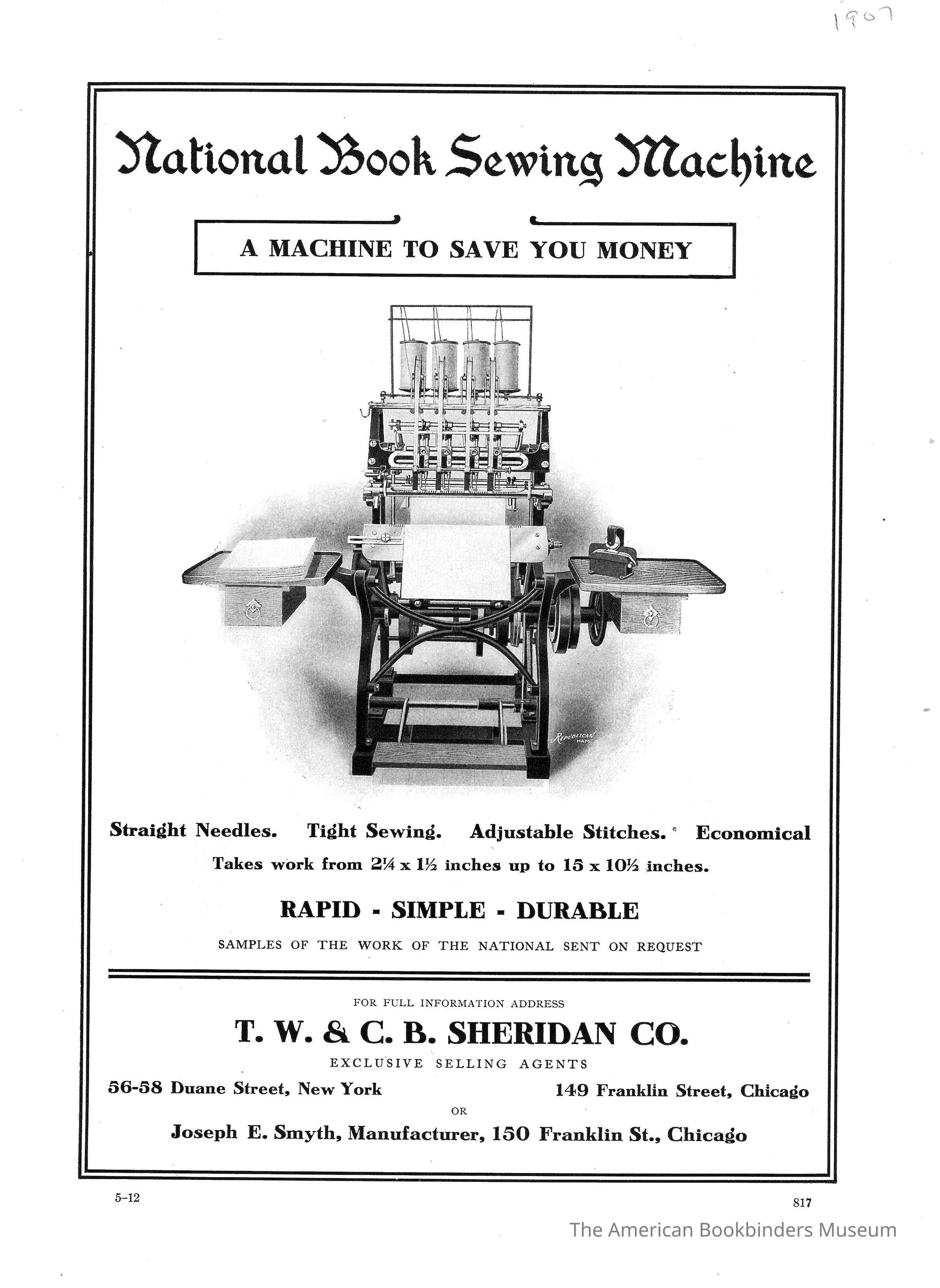          1907 TW & CB Sheridan Martini National Sewing machine picture number 1
 